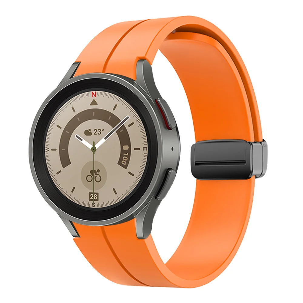 Силиконовый ремешок Cls-black для Samsung Galaxy Watch 4 / 4 Classic / 5 / 5 Pro / 6 / 6 Classic / 7 / FE - оранжевый