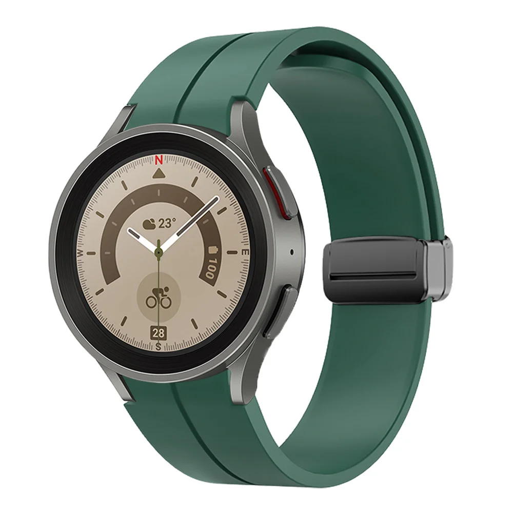 Силиконовый ремешок Cls-black для Samsung Galaxy Watch 4 / 4 Classic / 5 / 5 Pro / 6 / 6 Classic / 7 / FE - темно-зеленый