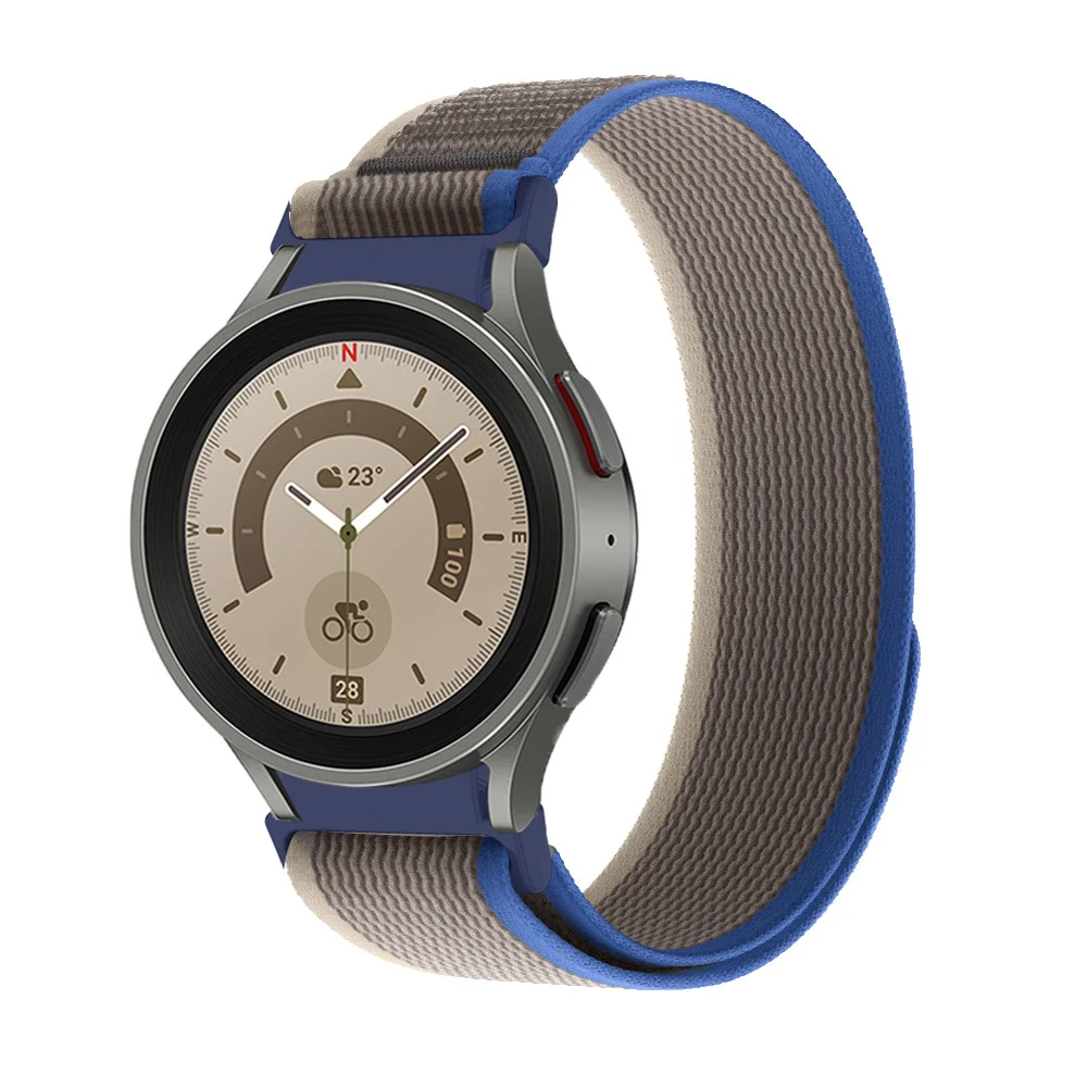 Нейлоновый ремешок Cloth для Samsung Galaxy Watch 4 / 4 Classic / 5 / 5 Pro / 6 / 6 Classic / 7 / FE - серо-синий