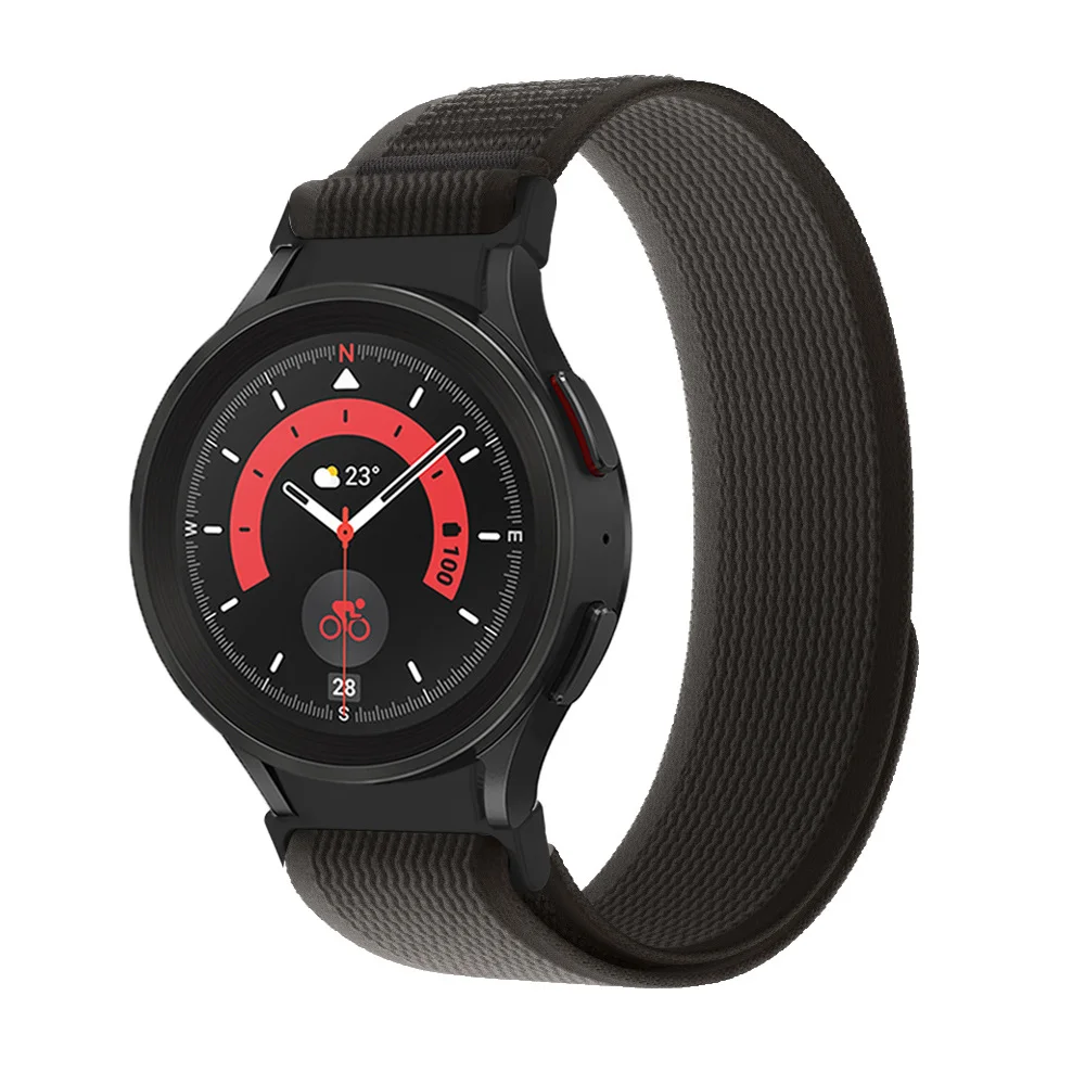 Нейлоновый ремешок Cloth для Samsung Galaxy Watch 4 / 4 Classic / 5 / 5 Pro / 6 / 6 Classic / 7 / FE - черно-оранжевый