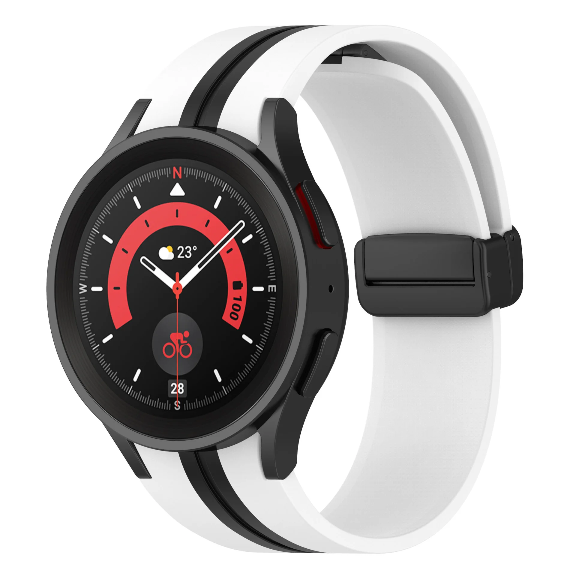 Силиконовый ремешок Cls-line-black для Samsung Galaxy Watch 4 / 4 Classic / 5 / 5 Pro / 6 / 6 Classic / 7 / FE - бело-черный