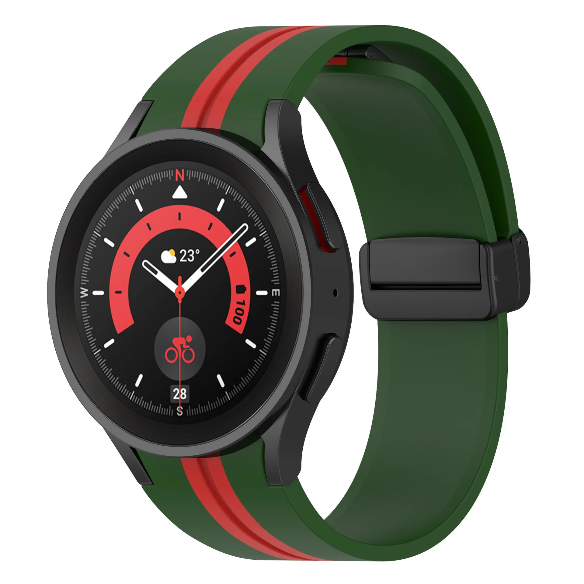 Силиконовый ремешок Cls-line-black для Samsung Galaxy Watch 4 / 4 Classic / 5 / 5 Pro / 6 / 6 Classic / 7 / FE - зелено-черный