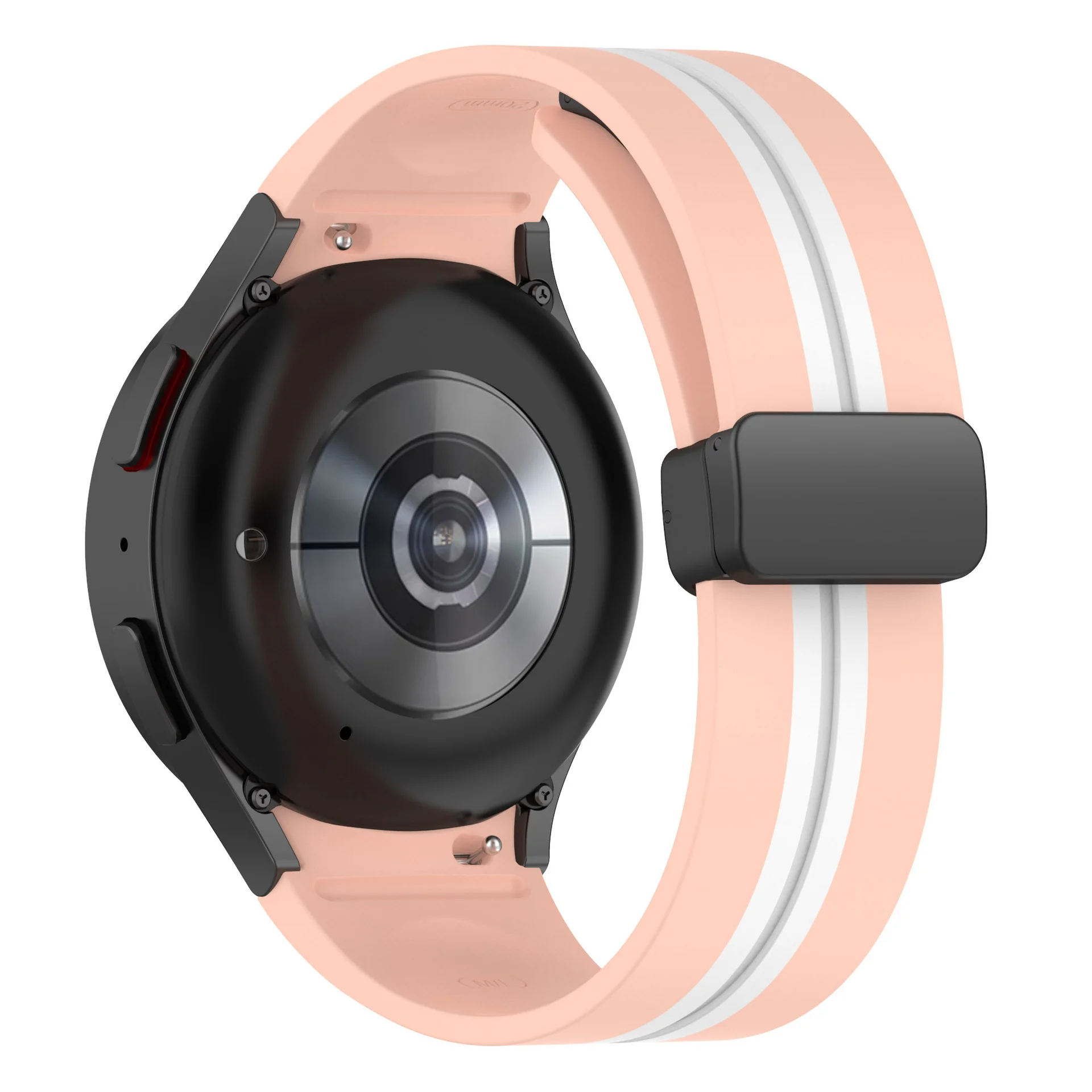 Силиконовый ремешок Cls-line-black для Samsung Galaxy Watch 4 / 4 Classic / 5 / 5 Pro / 6 / 6 Classic / 7 / FE - розово-белый