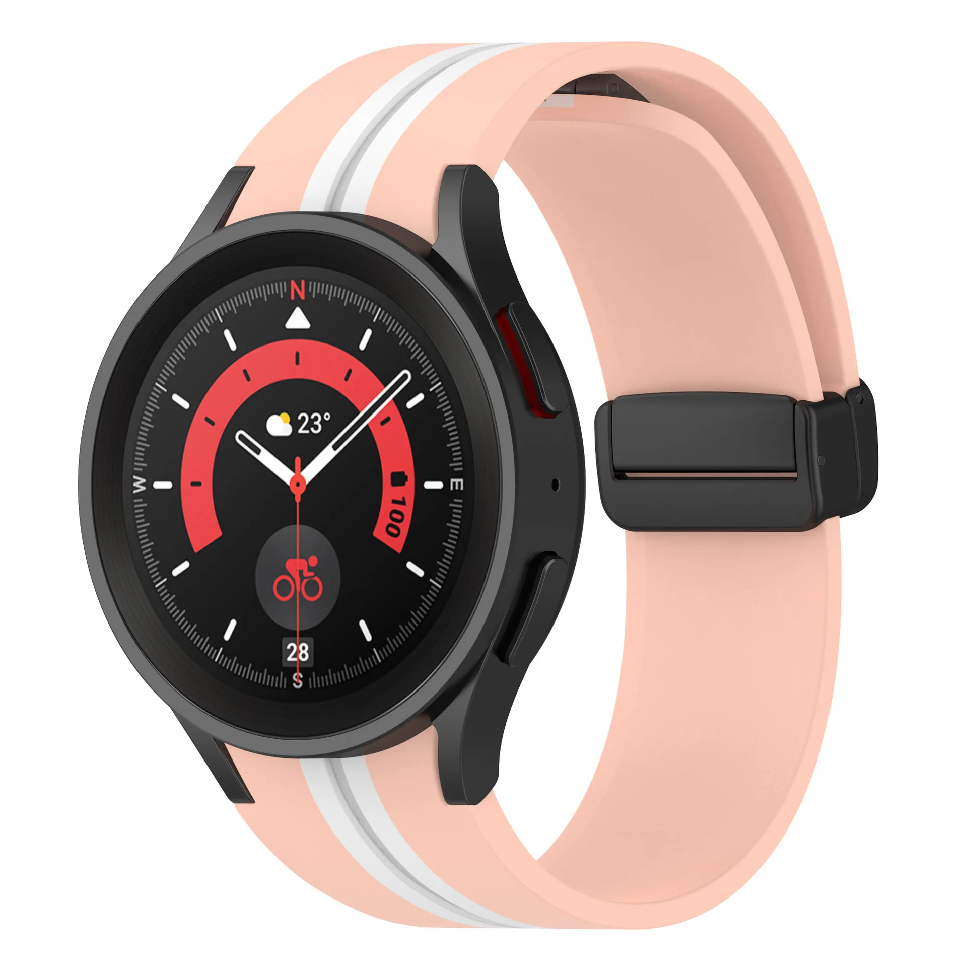 Силиконовый ремешок Cls-line-black для Samsung Galaxy Watch 4 / 4 Classic / 5 / 5 Pro / 6 / 6 Classic / 7 / FE - розово-белый