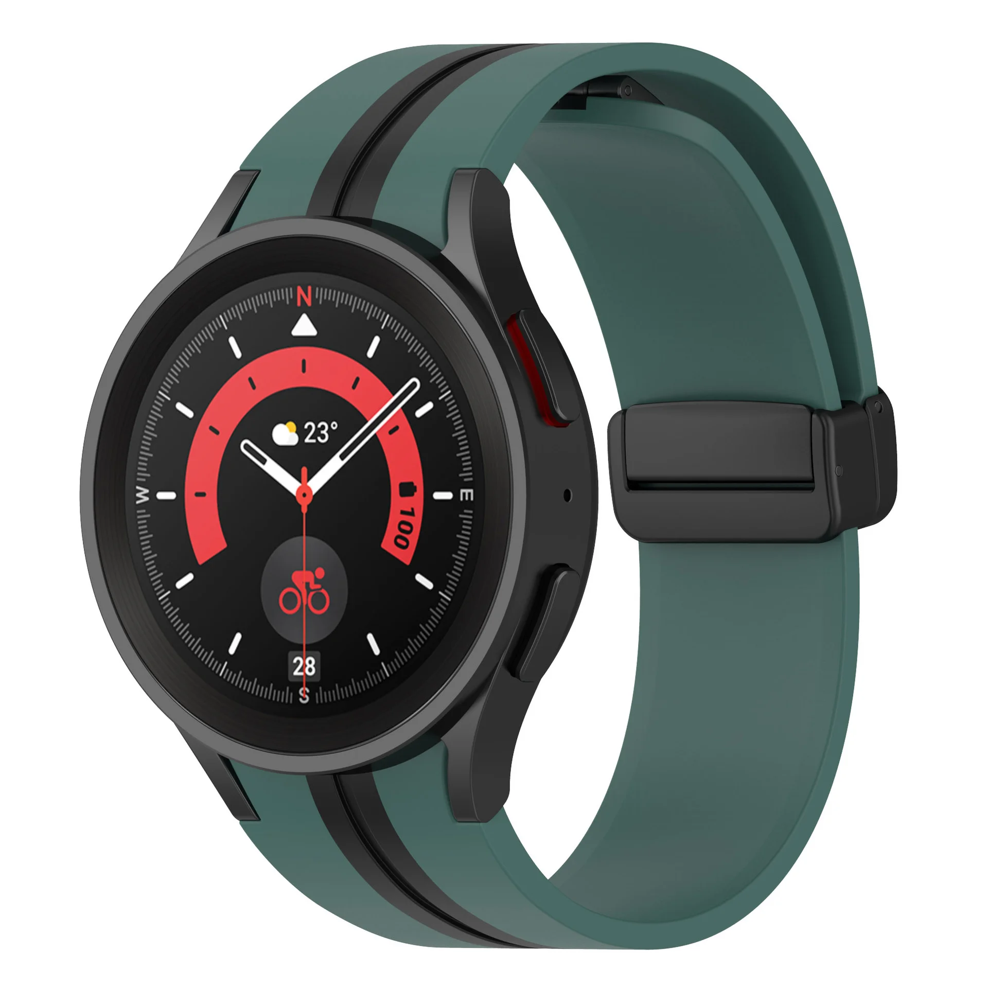 Силиконовый ремешок Cls-line-black для Samsung Galaxy Watch 4 / 4 Classic / 5 / 5 Pro / 6 / 6 Classic / 7 / FE - темно-зелено-черный