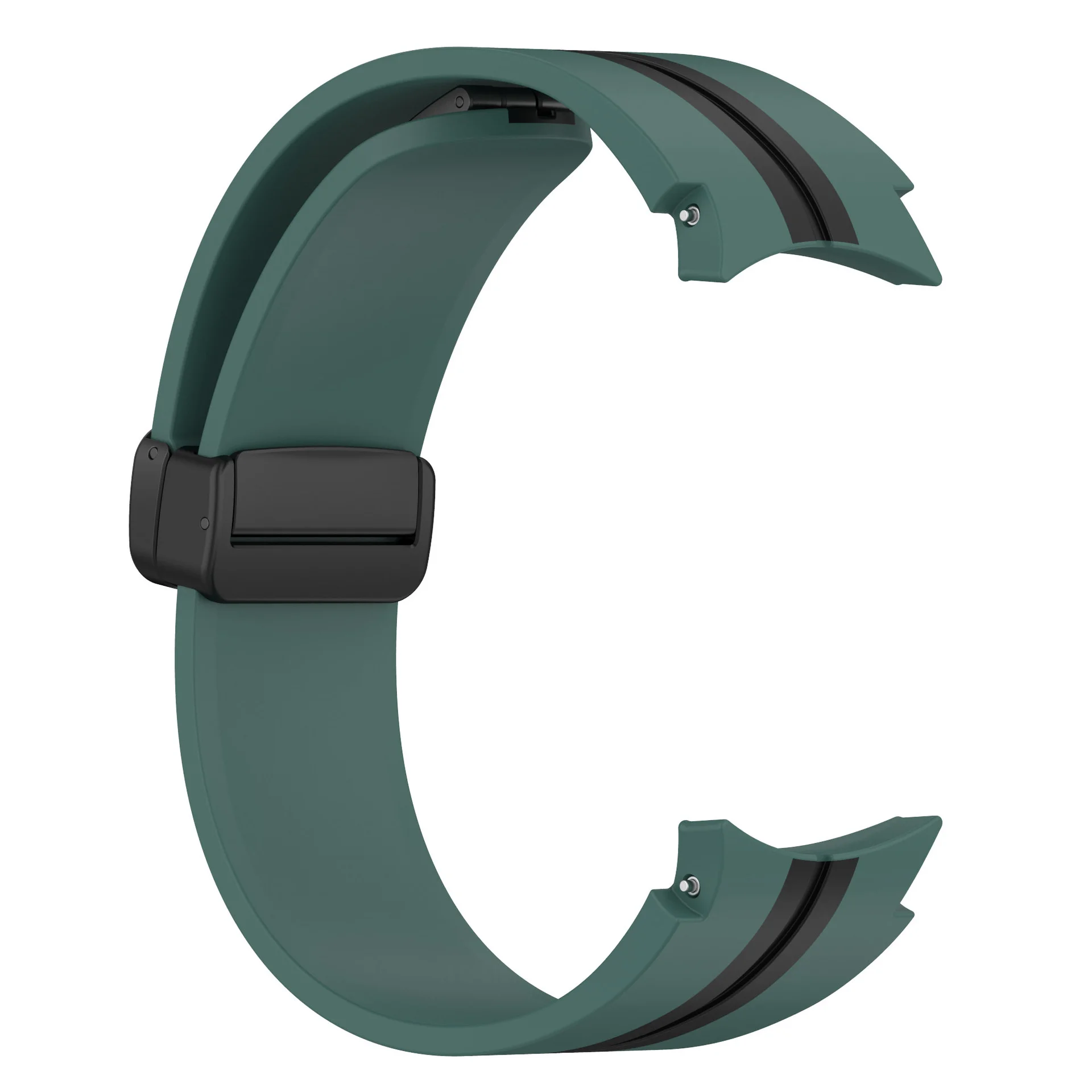 Силиконовый ремешок Cls-line-black для Samsung Galaxy Watch 4 / 4 Classic / 5 / 5 Pro / 6 / 6 Classic / 7 / FE - темно-зелено-черный