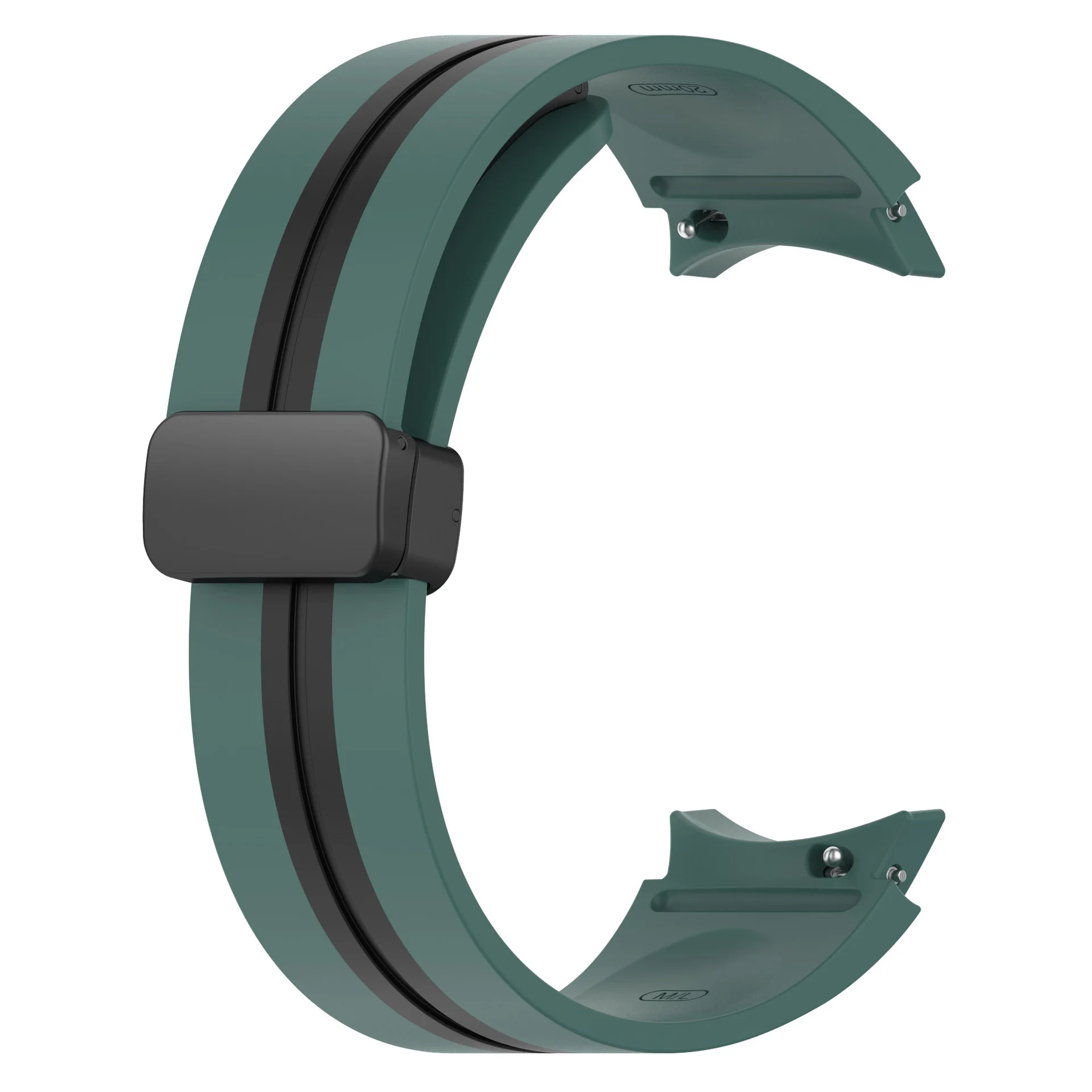Силиконовый ремешок Cls-line-black для Samsung Galaxy Watch 4 / 4 Classic / 5 / 5 Pro / 6 / 6 Classic / 7 / FE - темно-зелено-черный