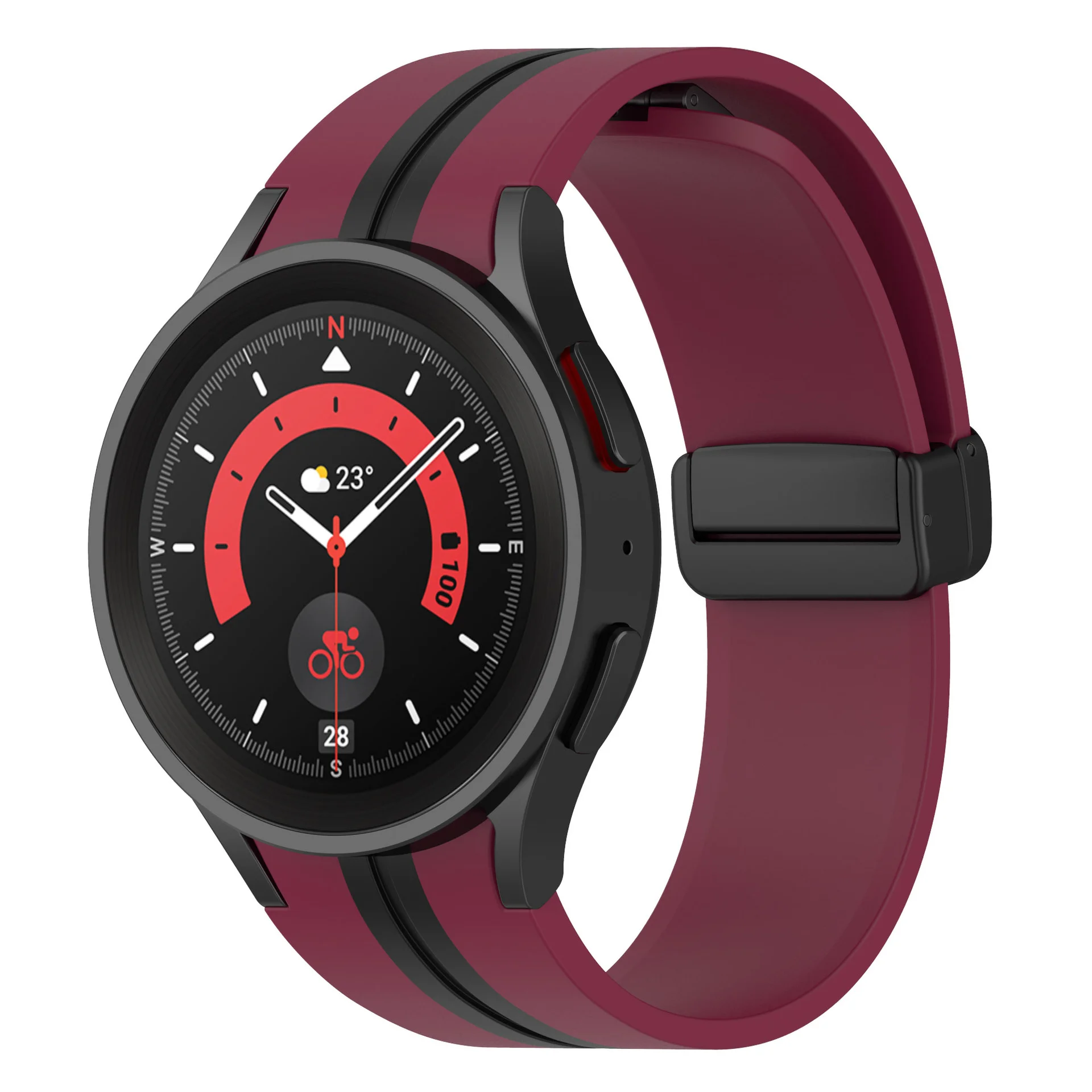Силиконовый ремешок Cls-line-black для Samsung Galaxy Watch 4 / 4 Classic / 5 / 5 Pro / 6 / 6 Classic / 7 / FE - темно-красно-черный