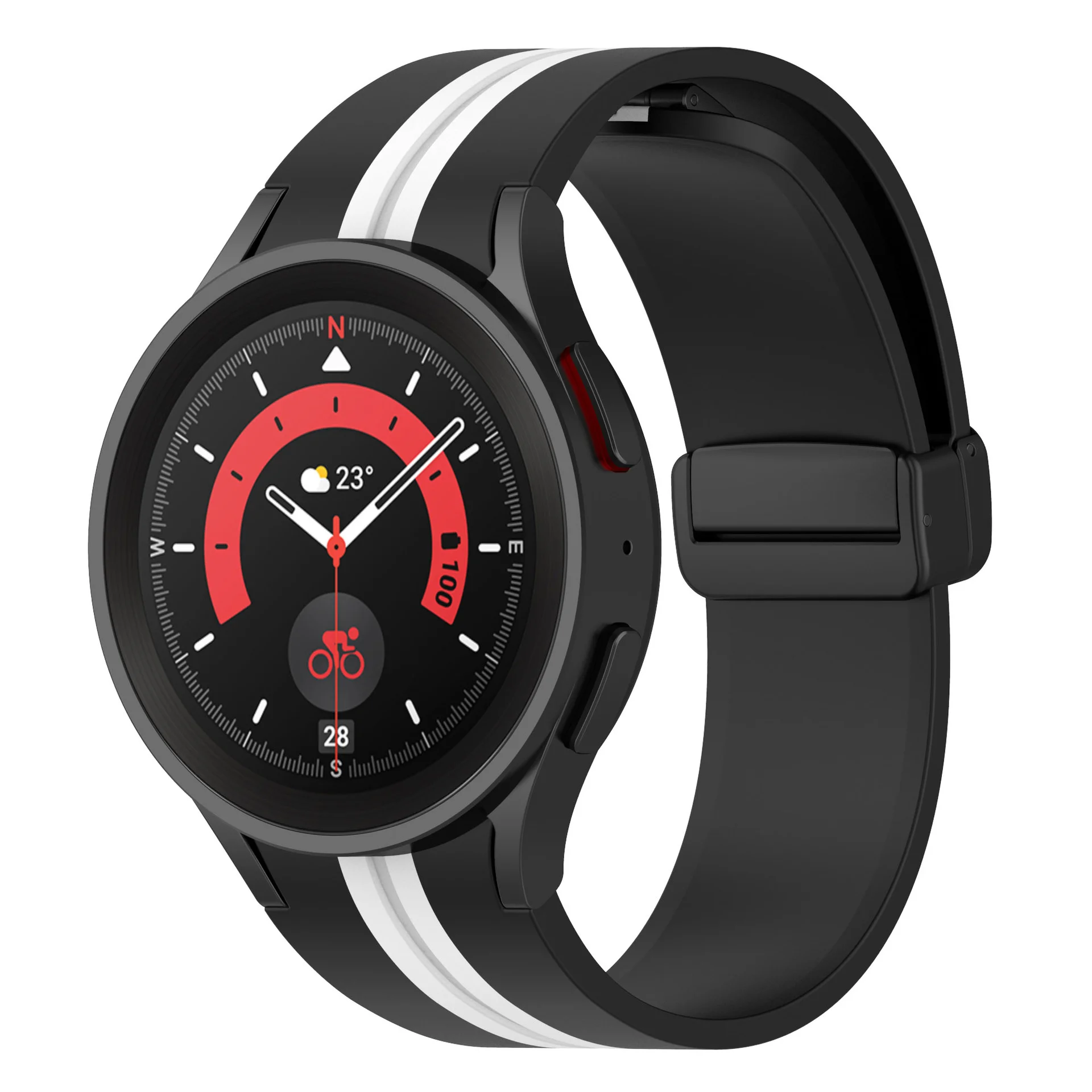 Силиконовый ремешок Cls-line-black для Samsung Galaxy Watch 4 / 4 Classic / 5 / 5 Pro / 6 / 6 Classic / 7 / FE - черно-белый