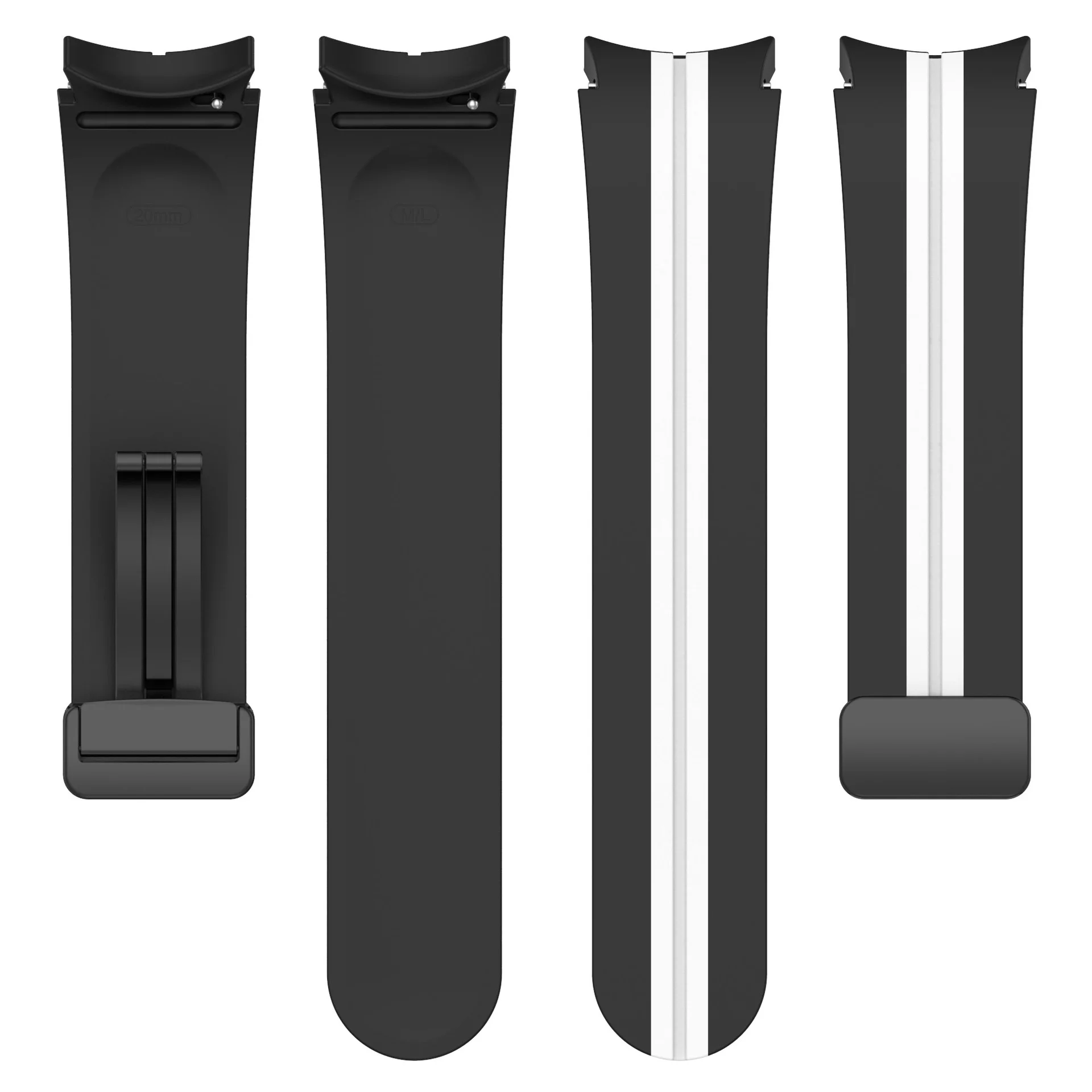 Силиконовый ремешок Cls-line-black для Samsung Galaxy Watch 4 / 4 Classic / 5 / 5 Pro / 6 / 6 Classic / 7 / FE - черно-белый