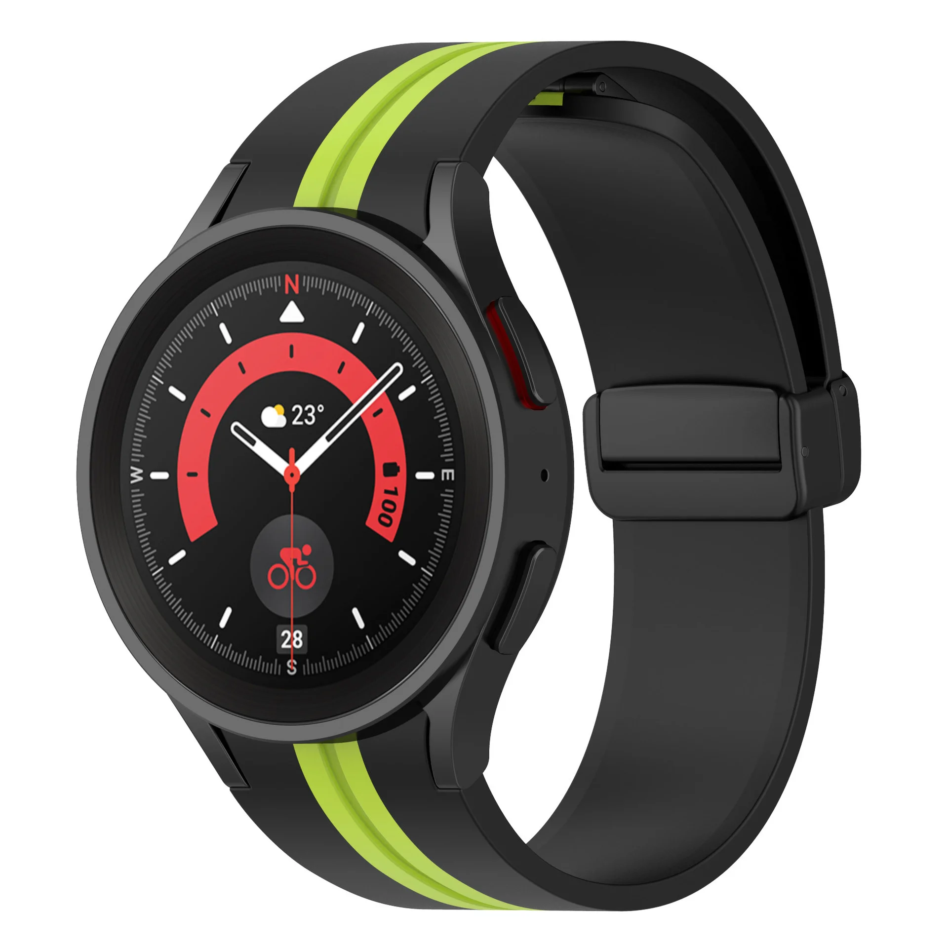 Силиконовый ремешок Cls-line-black для Samsung Galaxy Watch 4 / 4 Classic / 5 / 5 Pro / 6 / 6 Classic / 7 / FE - черно-зеленый