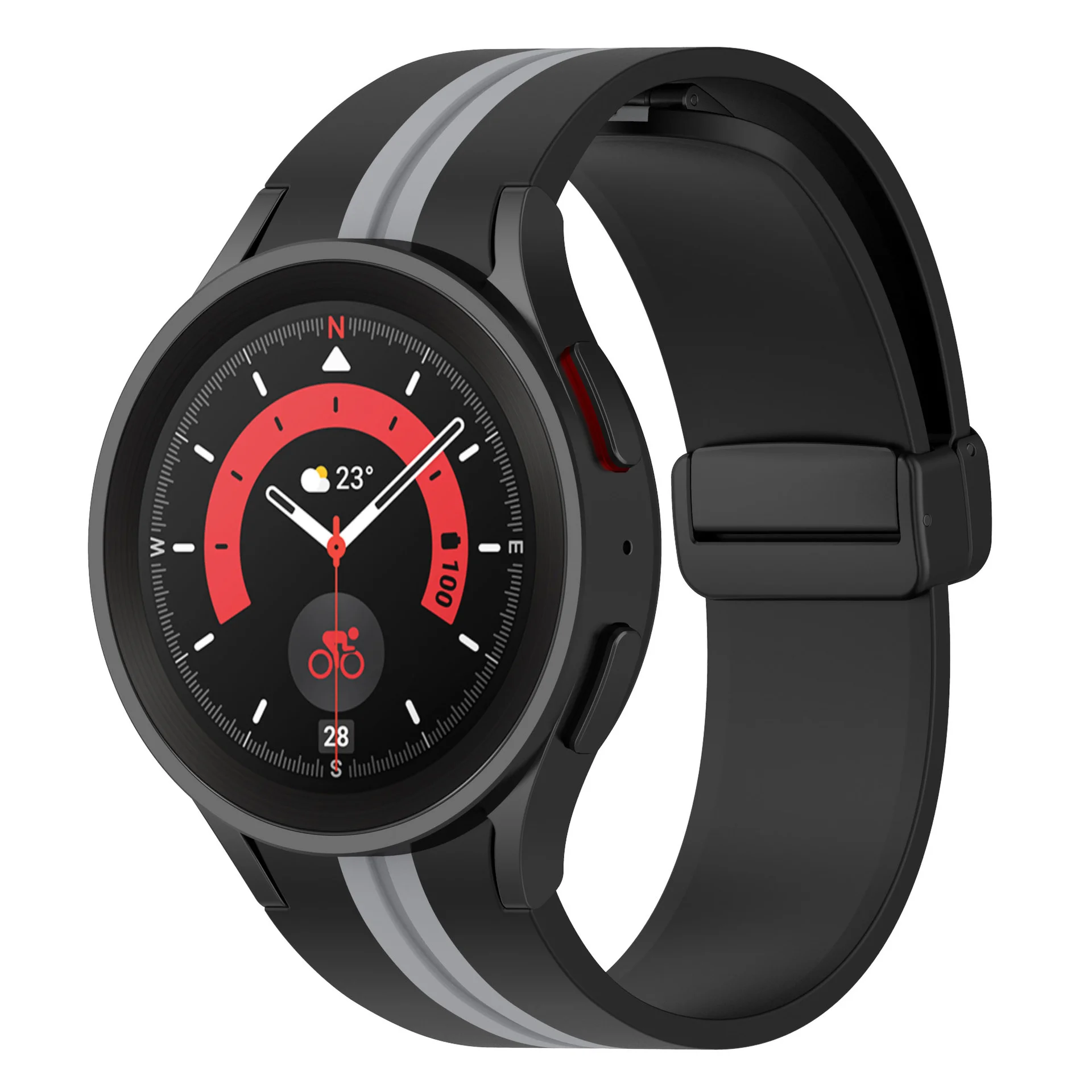 Силиконовый ремешок Cls-line-black для Samsung Galaxy Watch 4 / 4 Classic / 5 / 5 Pro / 6 / 6 Classic / 7 / FE - черно-серый