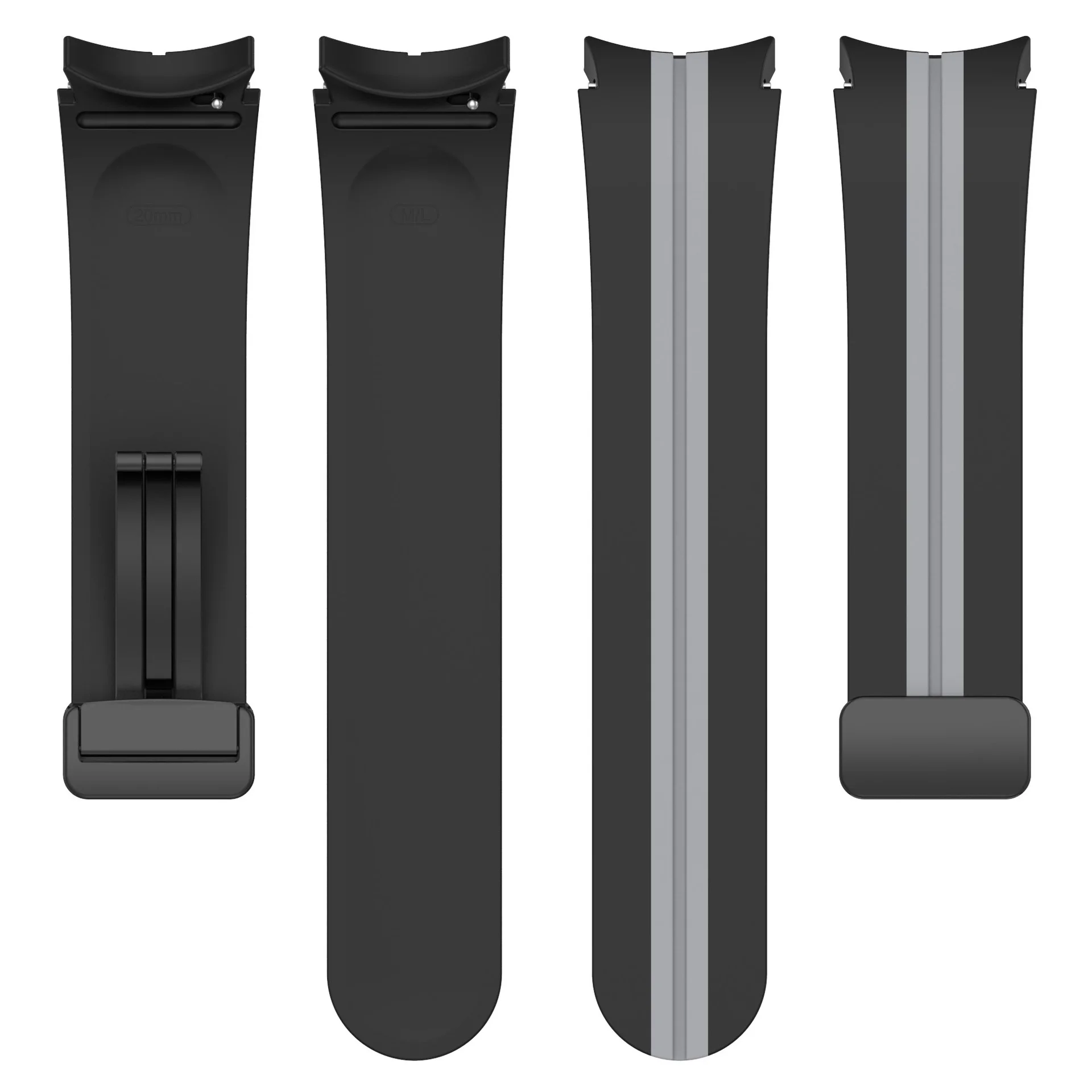 Силиконовый ремешок Cls-line-black для Samsung Galaxy Watch 4 / 4 Classic / 5 / 5 Pro / 6 / 6 Classic / 7 / FE - черно-серый