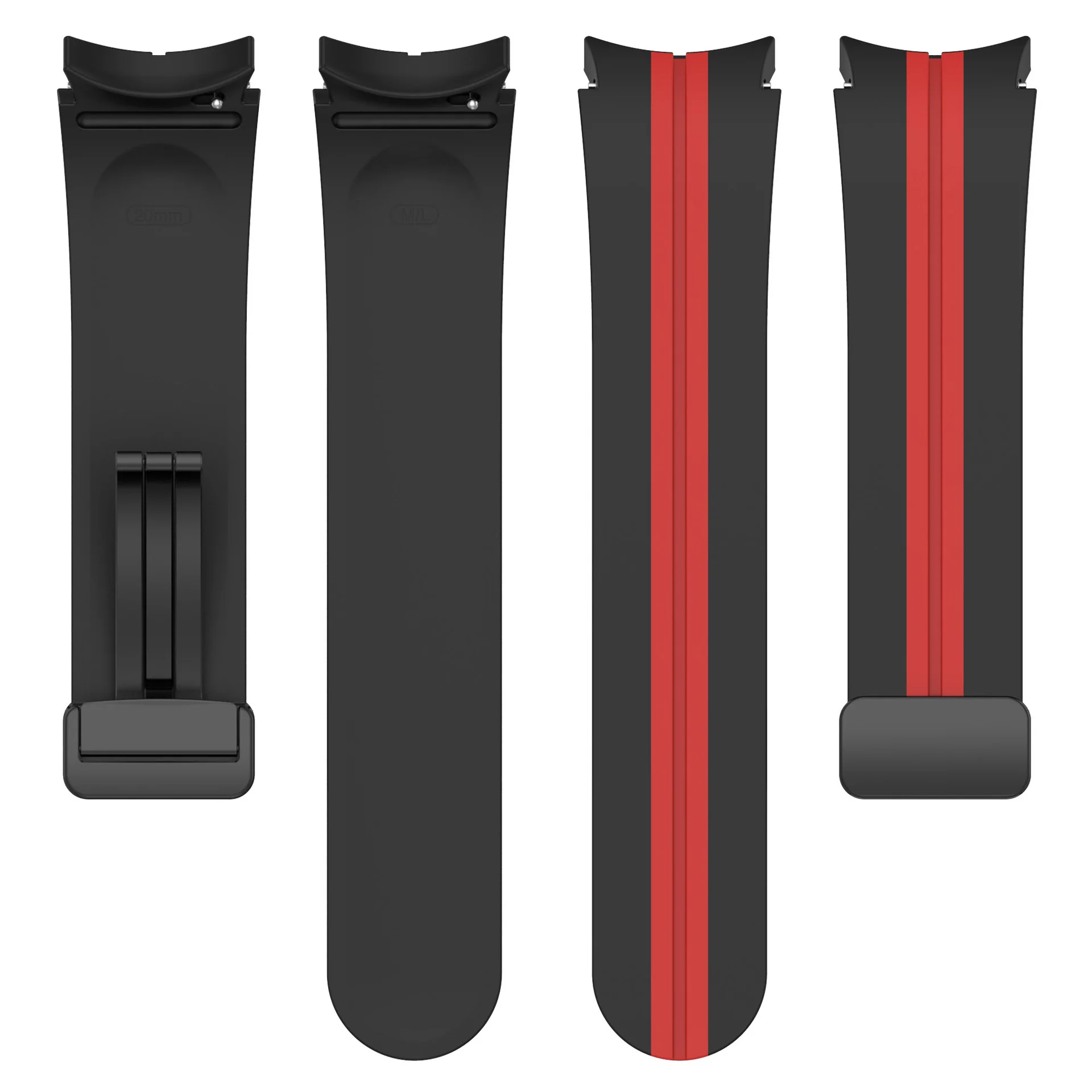 Силиконовый ремешок Cls-line-black для Samsung Galaxy Watch 4 / 4 Classic / 5 / 5 Pro / 6 / 6 Classic / 7 / FE - черно-красный