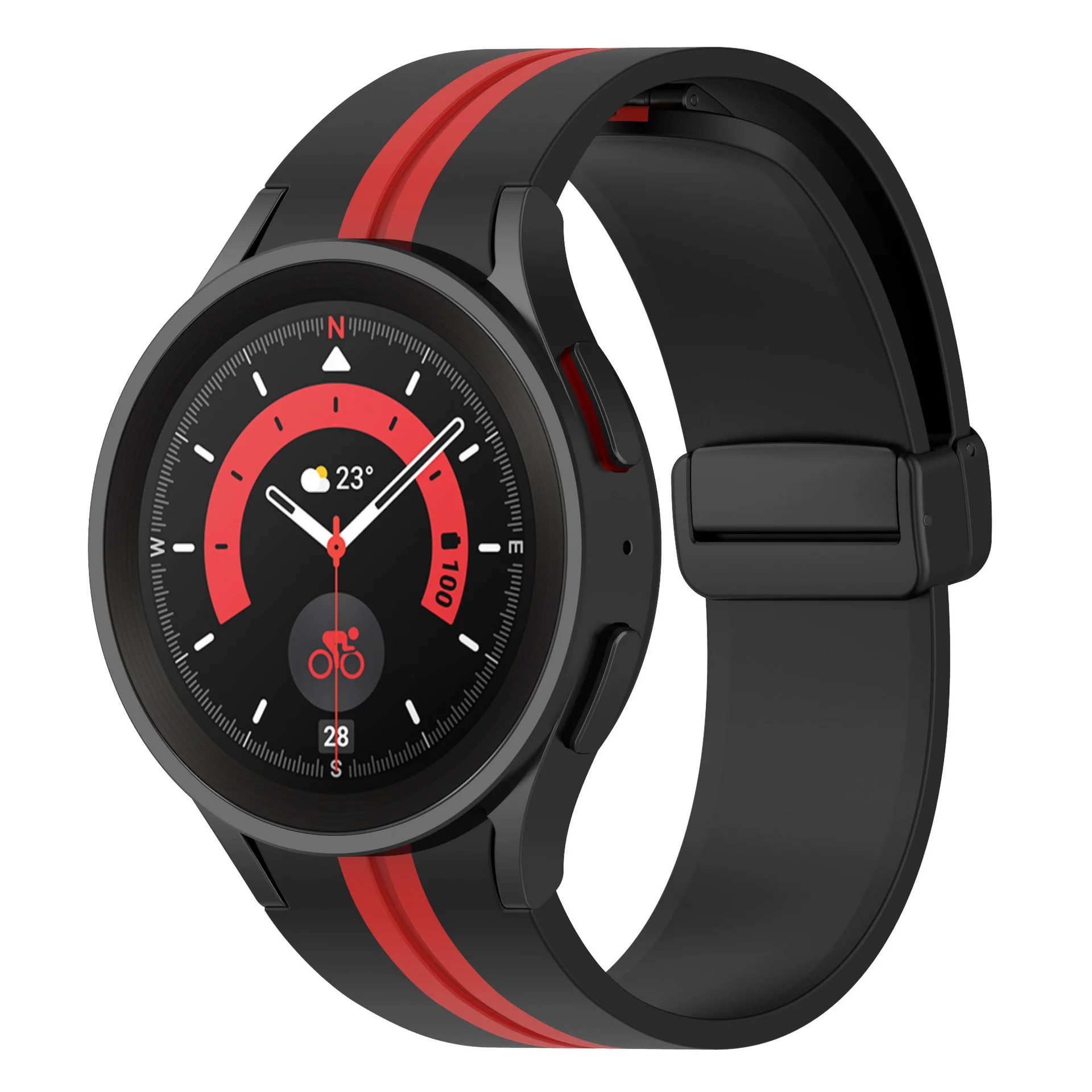 Силиконовый ремешок Cls-line-black для Samsung Galaxy Watch 4 / 4 Classic / 5 / 5 Pro / 6 / 6 Classic / 7 / FE - черно-красный