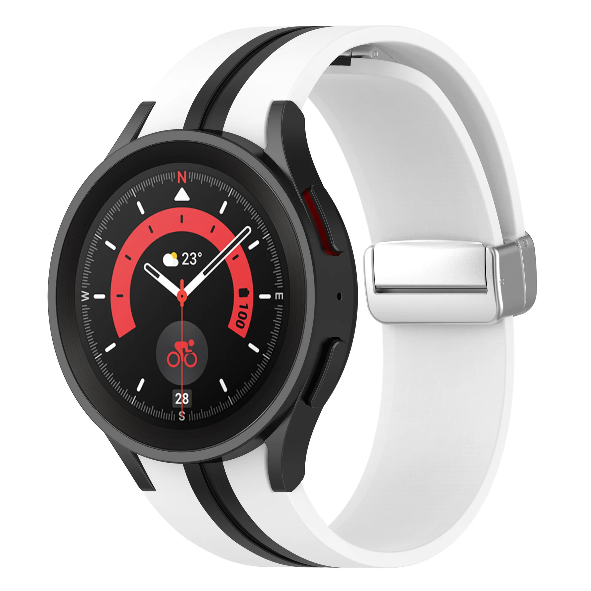 Силиконовый ремешок Cls-line для Samsung Galaxy Watch 4 / 4 Classic / 5 / 5 Pro / 6 / 6 Classic / 7 / FE - бело-черный