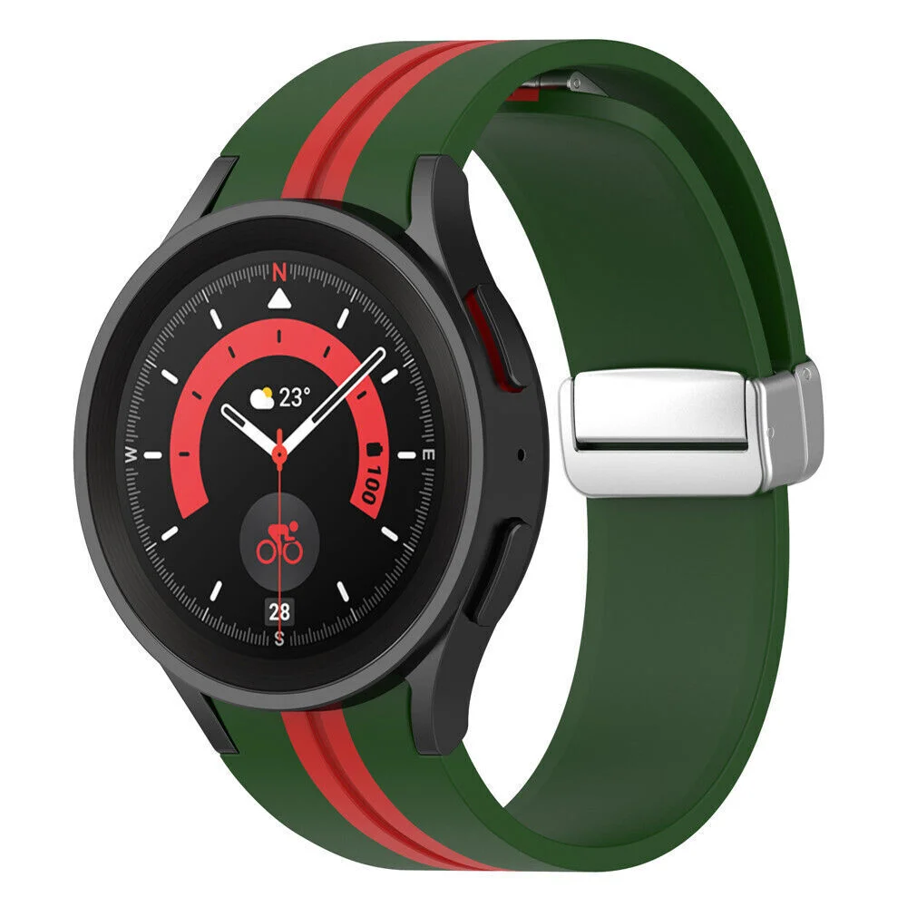 Силиконовый ремешок Cls-line для Samsung Galaxy Watch 4 / 4 Classic / 5 / 5 Pro / 6 / 6 Classic / 7 / FE - зелено-красный