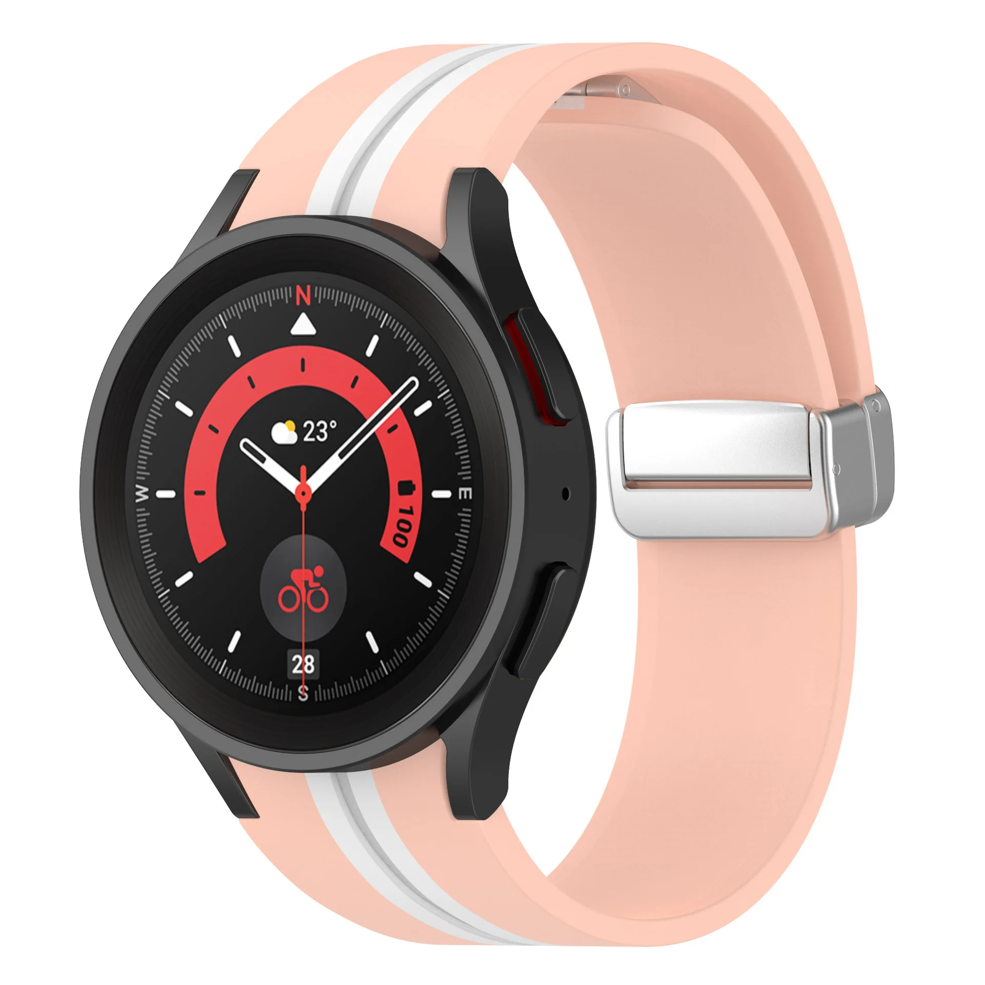 Силиконовый ремешок Cls-line для Samsung Galaxy Watch 4 / 4 Classic / 5 / 5 Pro / 6 / 6 Classic / 7 / FE - розово-белый