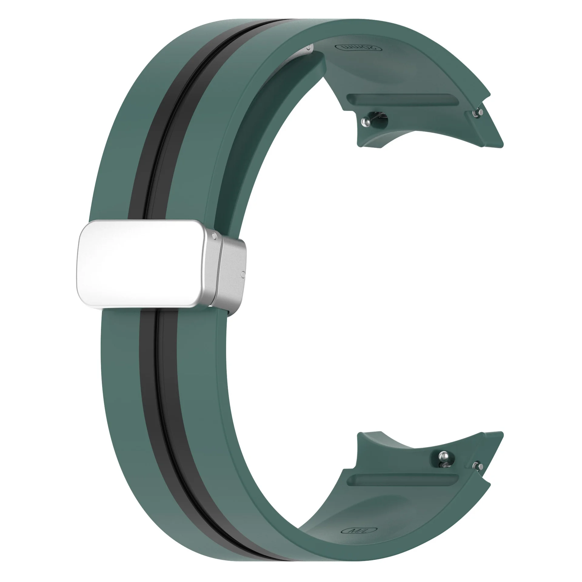 Силиконовый ремешок Cls-line для Samsung Galaxy Watch 4 / 4 Classic / 5 / 5 Pro / 6 / 6 Classic / 7 / FE - темно-зелено-черный