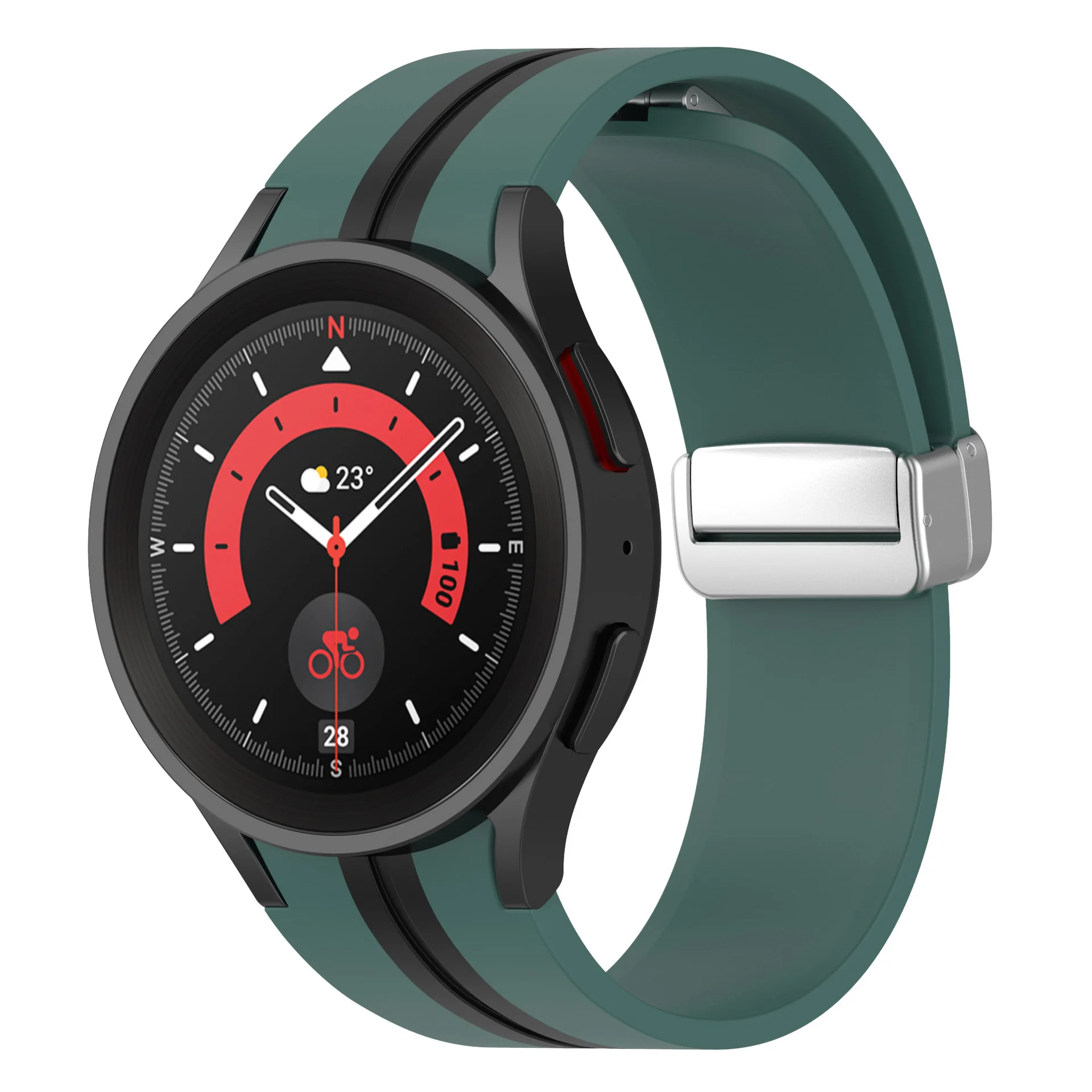 Силиконовый ремешок Cls-line для Samsung Galaxy Watch 4 / 4 Classic / 5 / 5 Pro / 6 / 6 Classic / 7 / FE - темно-зелено-черный