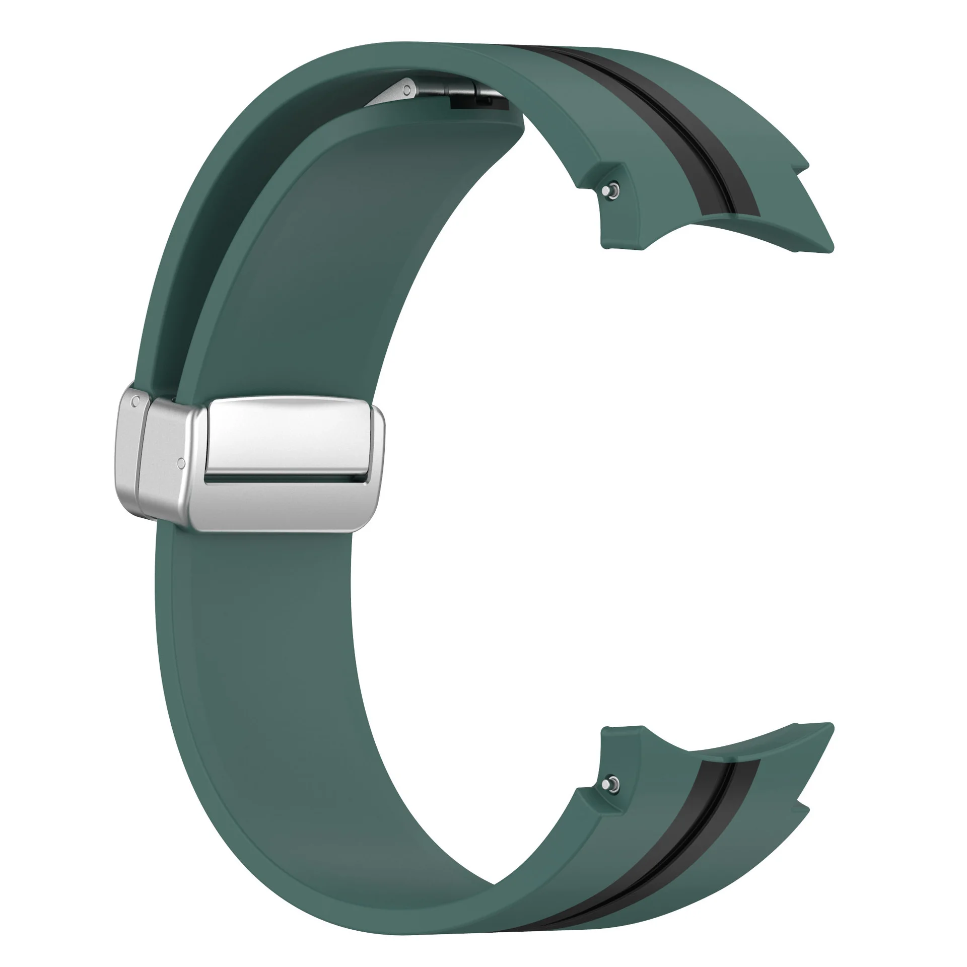 Силиконовый ремешок Cls-line для Samsung Galaxy Watch 4 / 4 Classic / 5 / 5 Pro / 6 / 6 Classic / 7 / FE - темно-зелено-черный