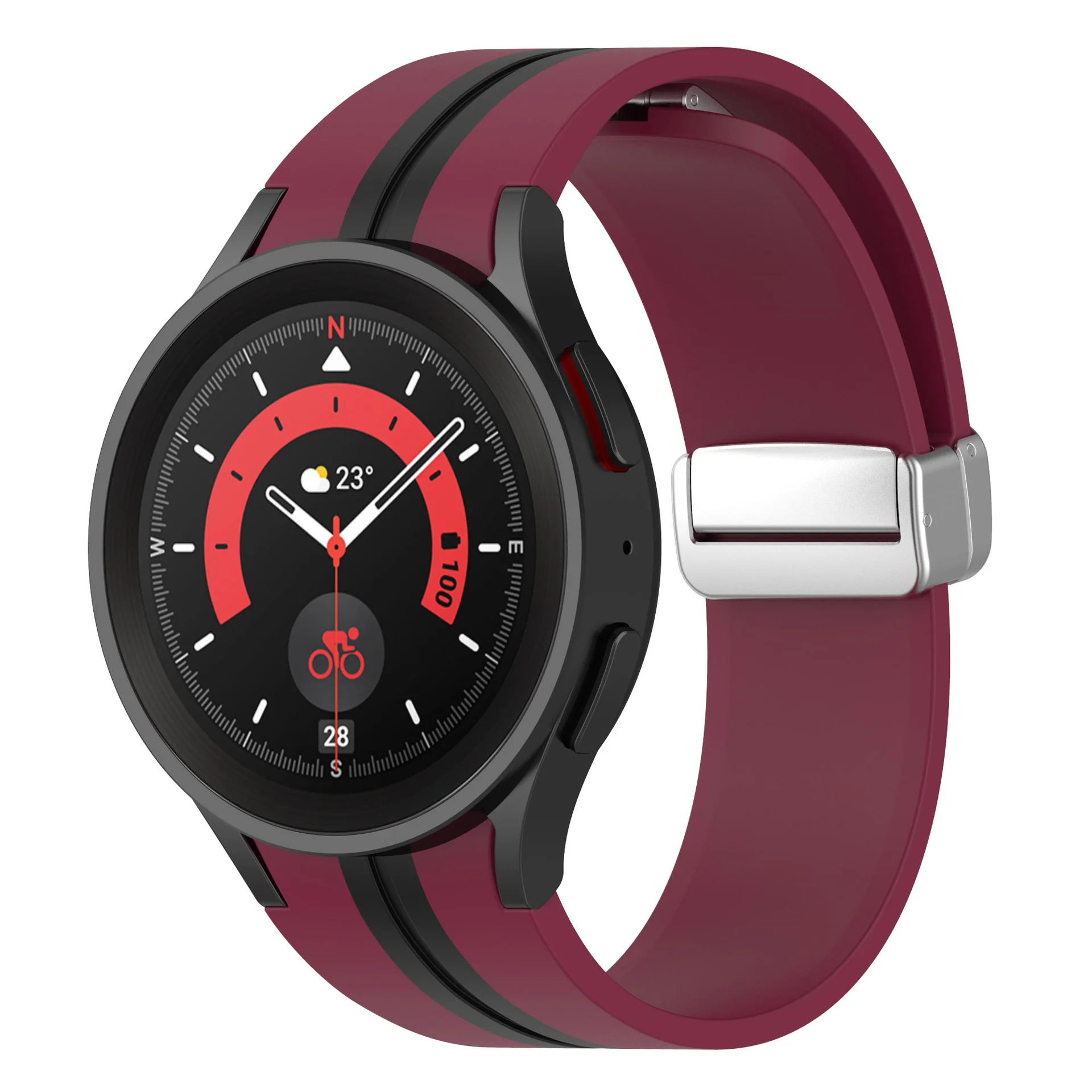 Силиконовый ремешок Cls-line для Samsung Galaxy Watch 4 / 4 Classic / 5 / 5 Pro / 6 / 6 Classic / 7 / FE - темно-красно-черный