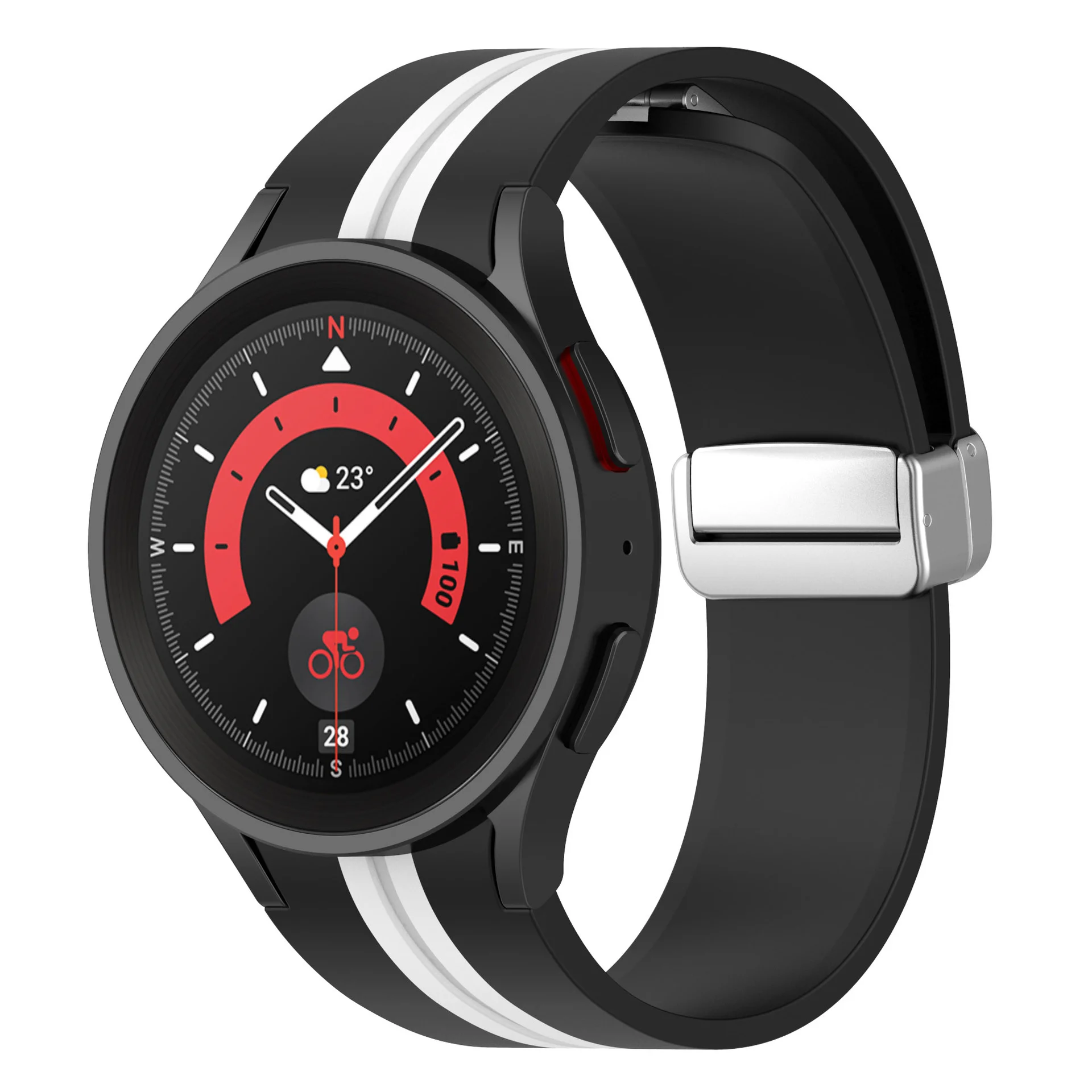 Силиконовый ремешок Cls-line для Samsung Galaxy Watch 4 / 4 Classic / 5 / 5 Pro / 6 / 6 Classic / 7 / FE - черно-белый