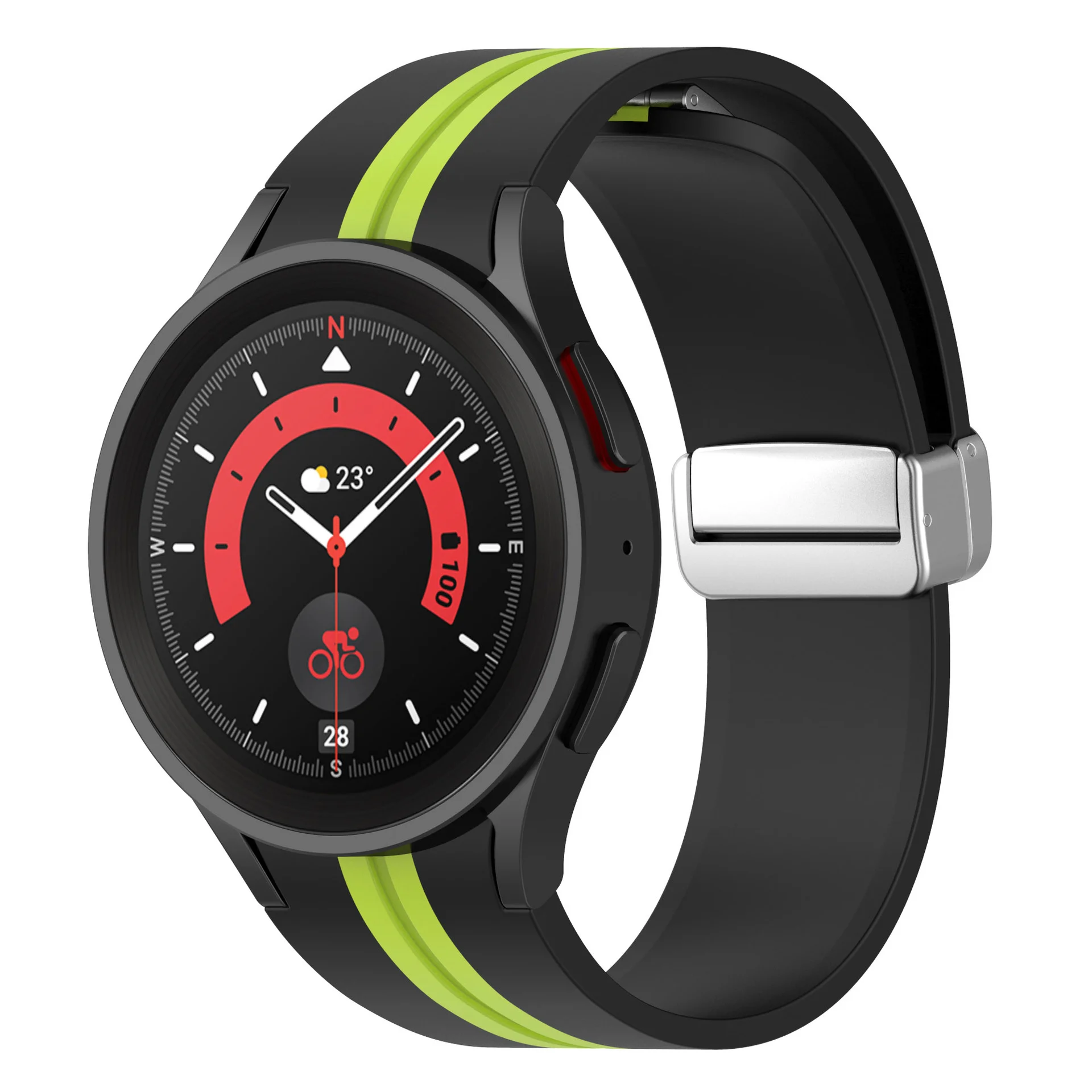 Силиконовый ремешок Cls-line для Samsung Galaxy Watch 4 / 4 Classic / 5 / 5 Pro / 6 / 6 Classic / 7 / FE - черно-зеленый