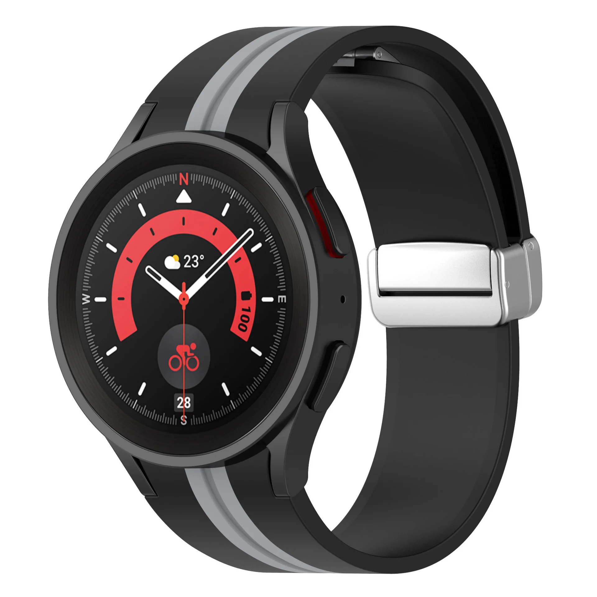 Силиконовый ремешок Cls-line для Samsung Galaxy Watch 4 / 4 Classic / 5 / 5 Pro / 6 / 6 Classic / 7 / FE - черно-серый