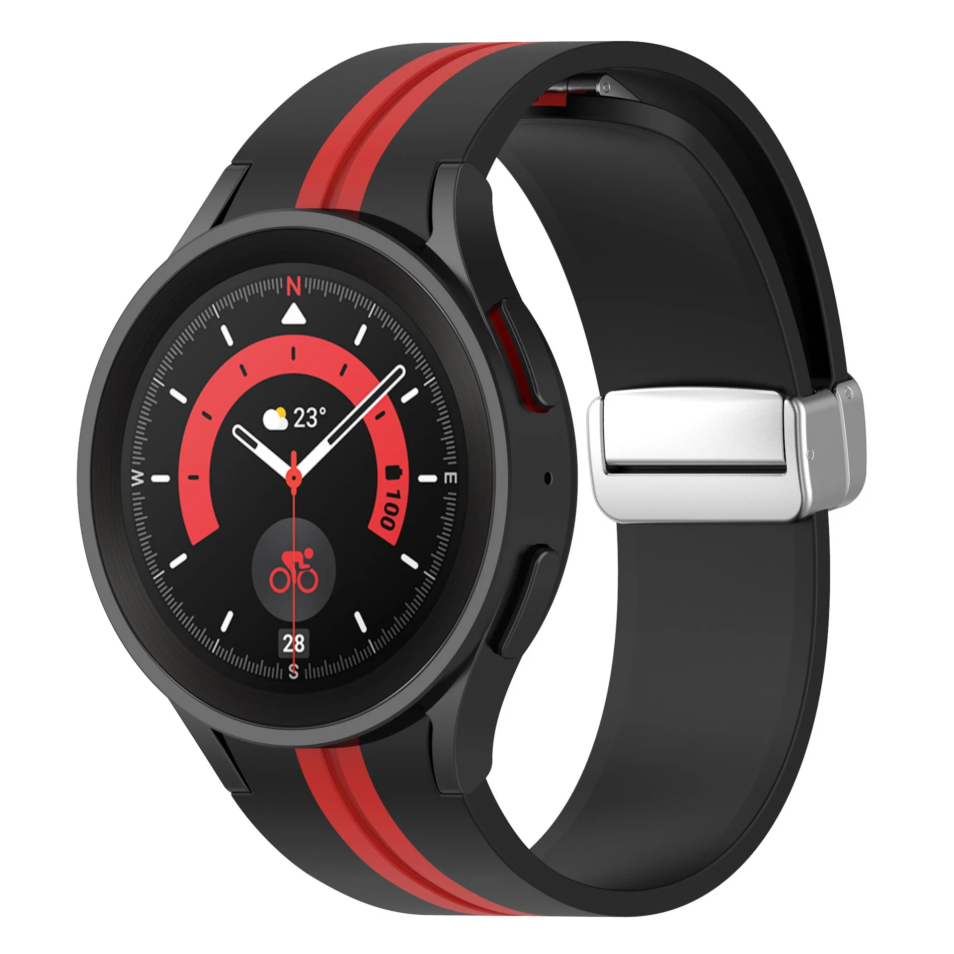 Силиконовый ремешок Cls-line для Samsung Galaxy Watch 4 / 4 Classic / 5 / 5 Pro / 6 / 6 Classic / 7 / FE - черно-красный