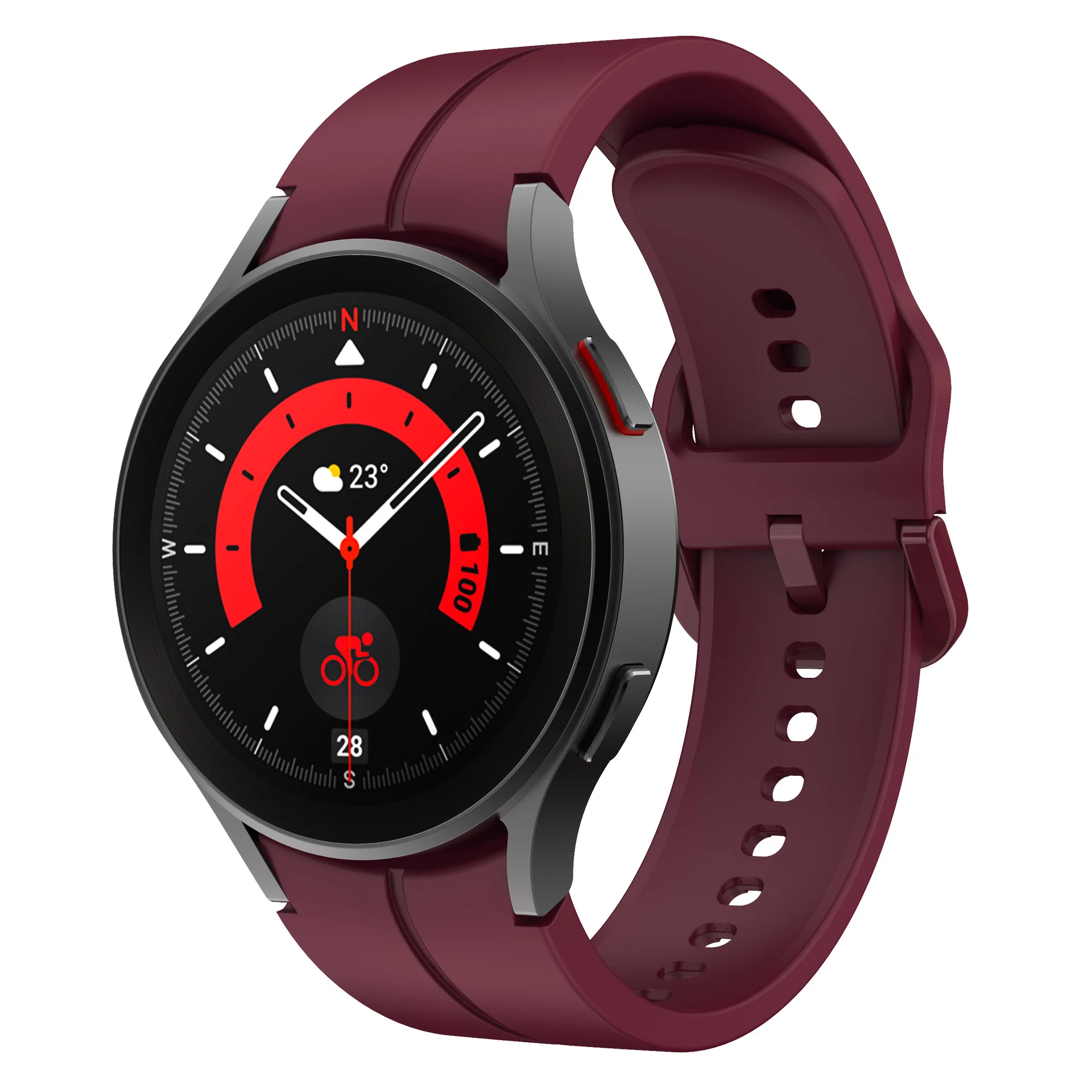 Силіконовий ремінець Five Classic для Samsung Galaxy Watch 4 / 4 Classic / 5 / 5 Pro / 6 / 6 Classic / 7 / FE - темно-червоний