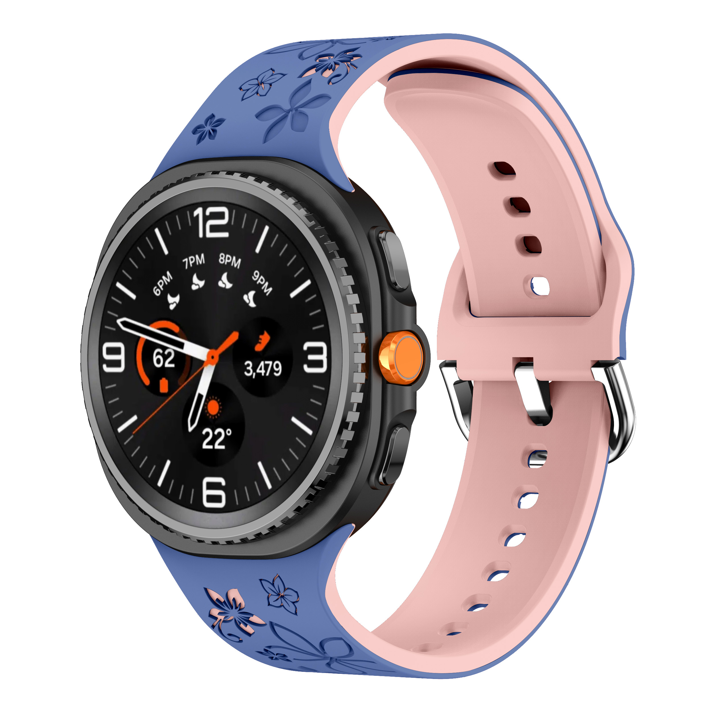 Силиконовый ремешок Bloomy для Samsung Galaxy Watch 8 (40/44mm) / 8 Classic - сине-розовый