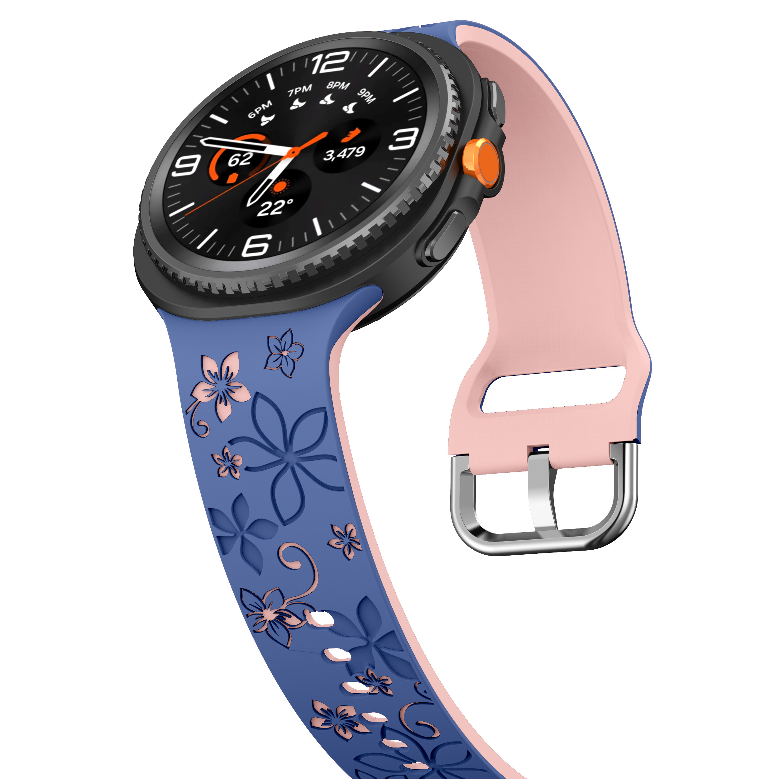 Силиконовый ремешок Bloomy для Samsung Galaxy Watch 8 (40/44mm) / 8 Classic - сине-розовый