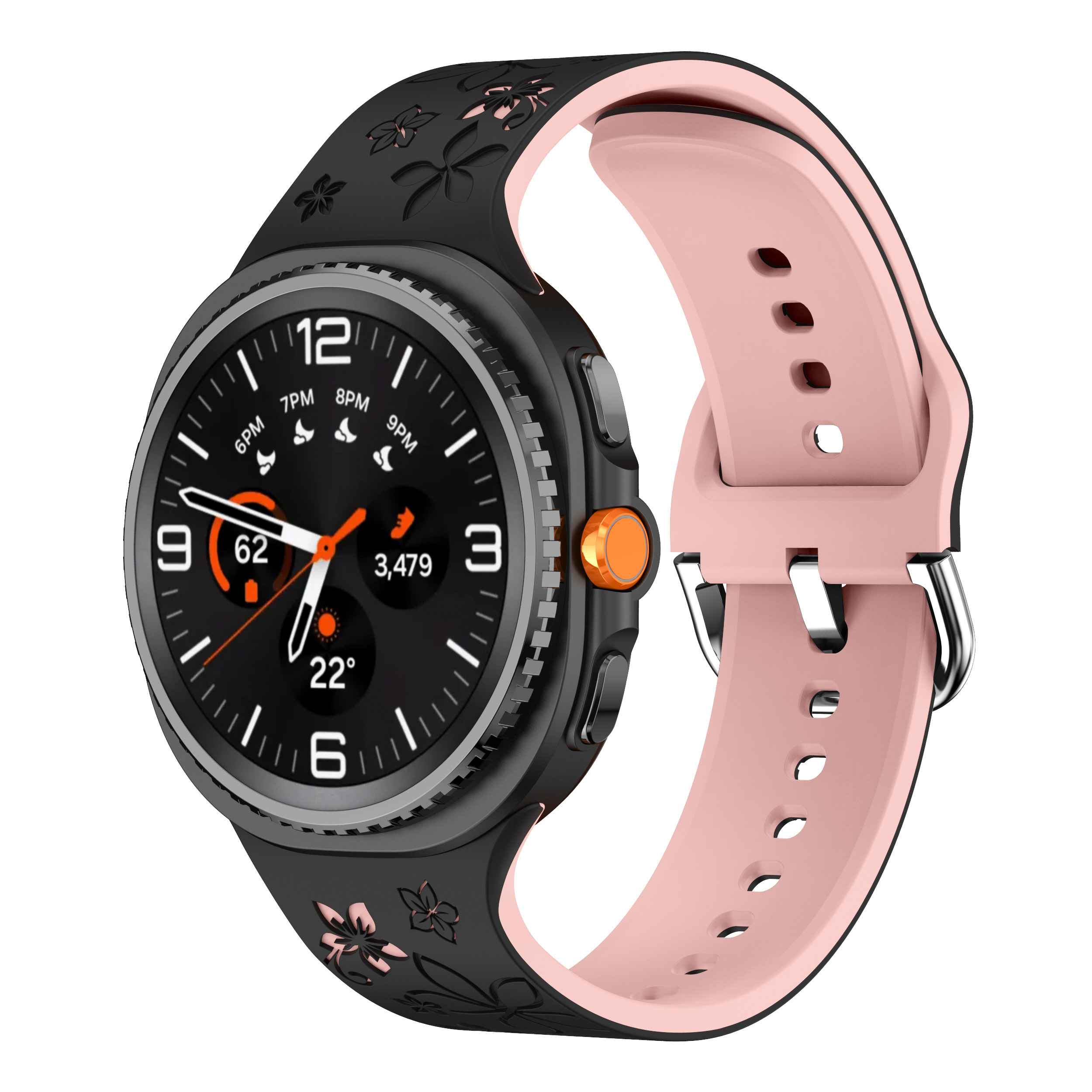 Силиконовый ремешок Bloomy для Samsung Galaxy Watch 8 (40/44mm) / 8 Classic - черно-розовый