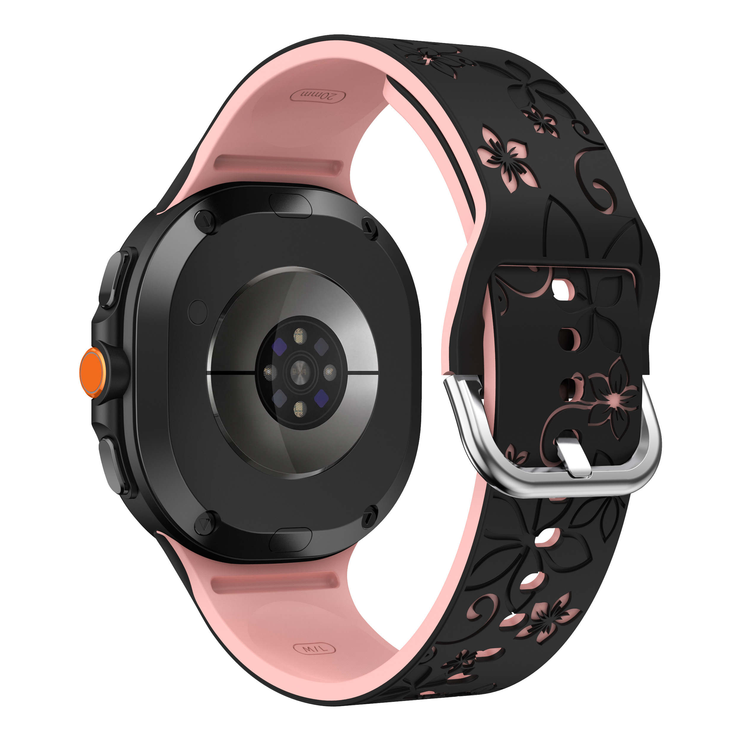 Силиконовый ремешок Bloomy для Samsung Galaxy Watch 8 (40/44mm) / 8 Classic - черно-розовый