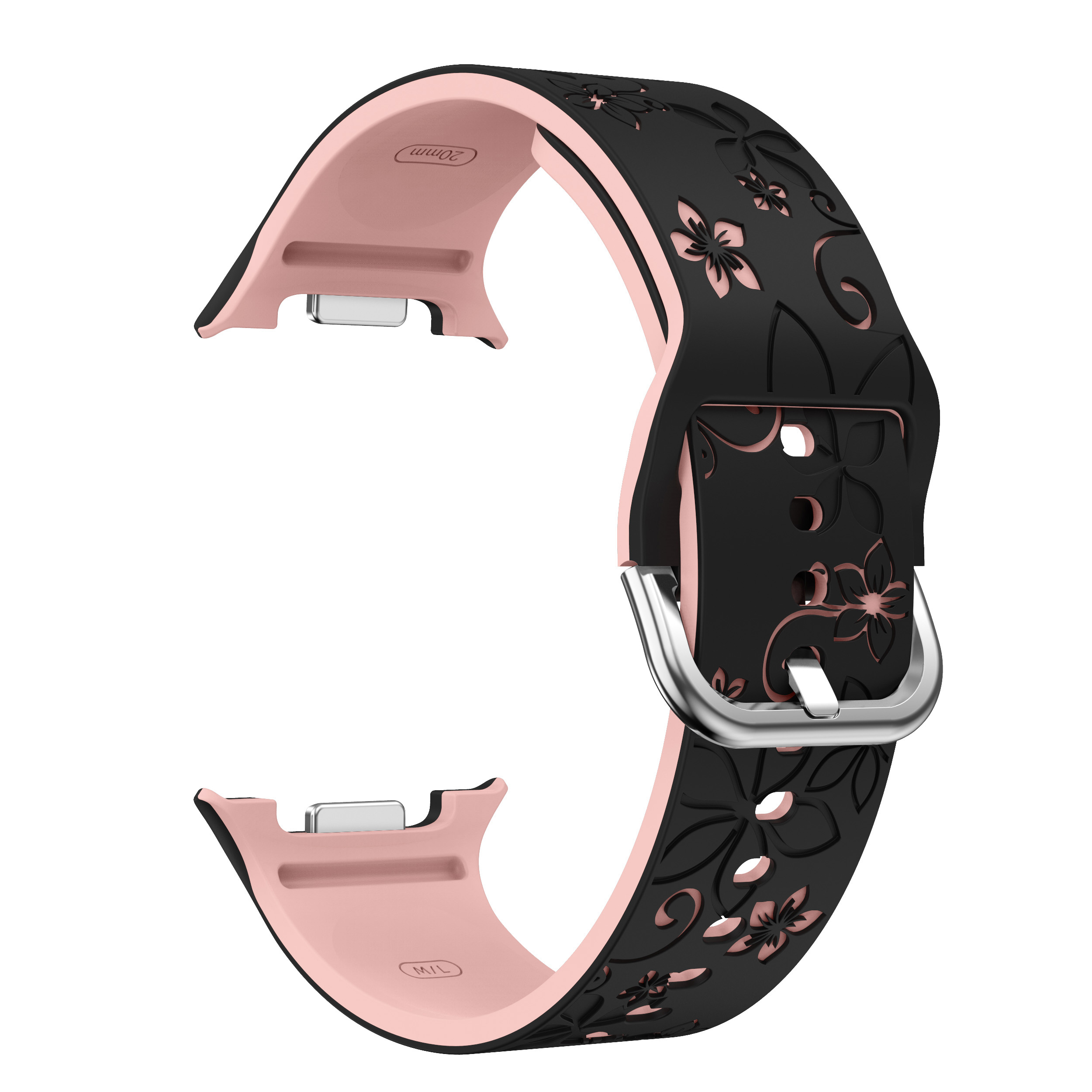 Силиконовый ремешок Bloomy для Samsung Galaxy Watch 8 (40/44mm) / 8 Classic - черно-розовый
