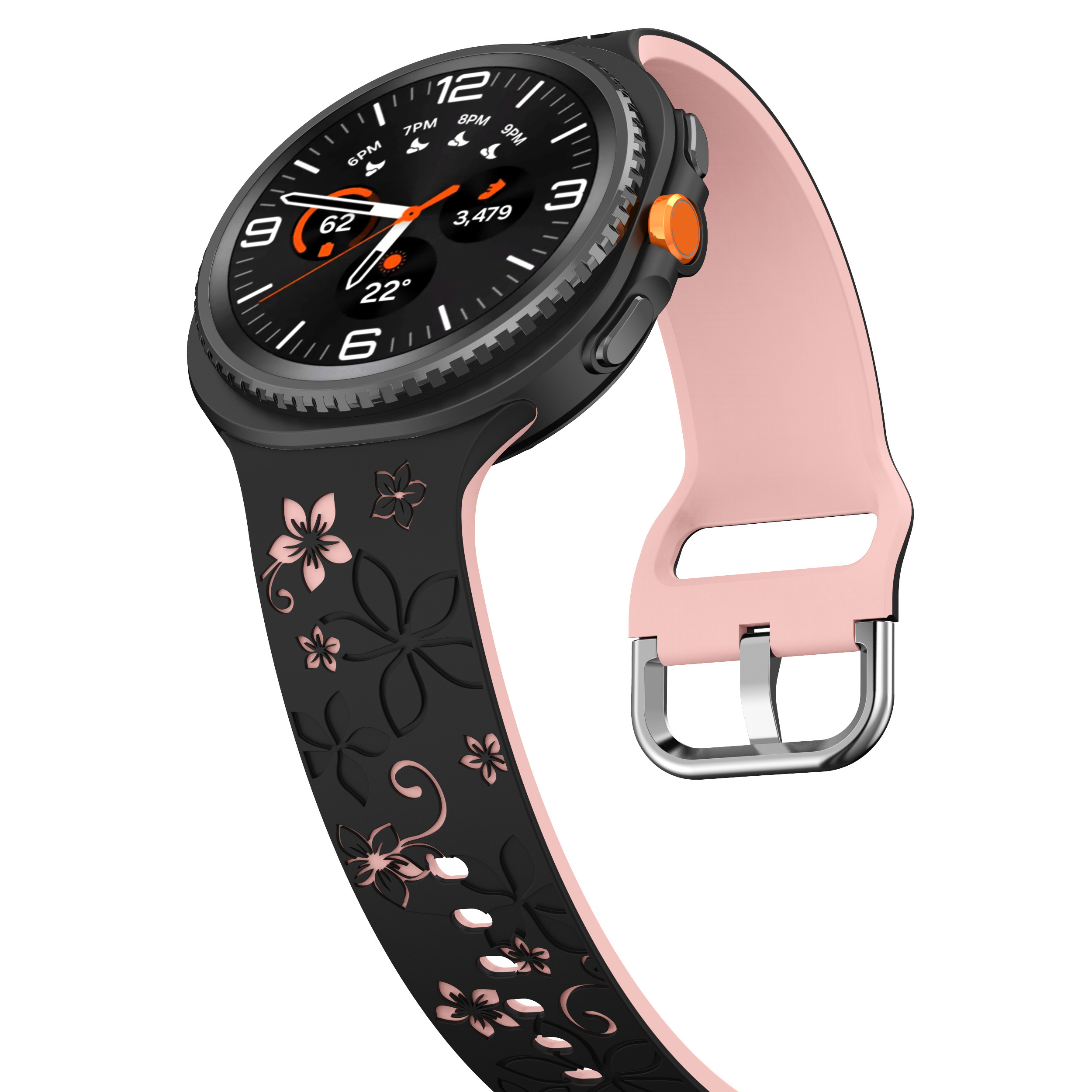 Силиконовый ремешок Bloomy для Samsung Galaxy Watch 8 (40/44mm) / 8 Classic - черно-розовый
