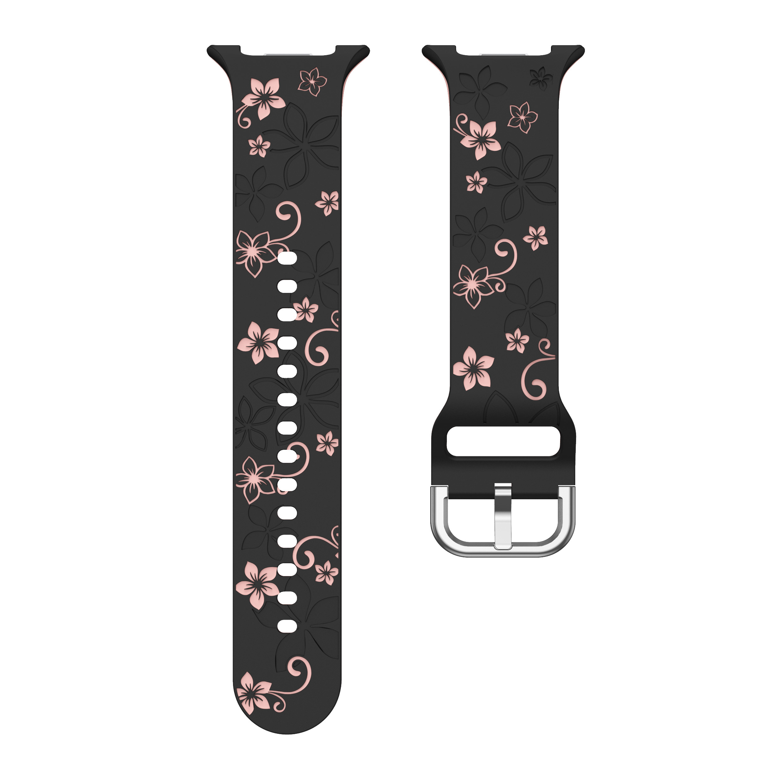 Силиконовый ремешок Bloomy для Samsung Galaxy Watch 8 (40/44mm) / 8 Classic - черно-розовый