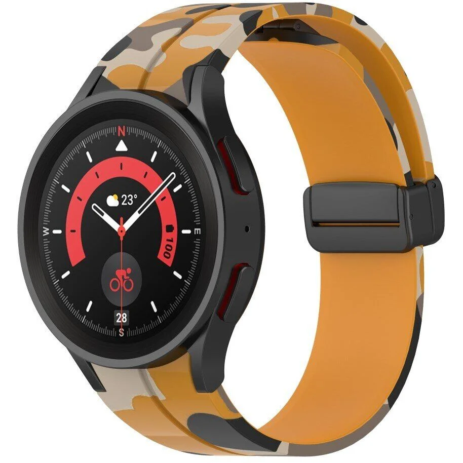 Силиконовый ремешок Cls-color для Samsung Galaxy Watch 4 / 4 Classic / 5 / 5 Pro / 6 / 6 Classic / 7 / FE - желто-черный