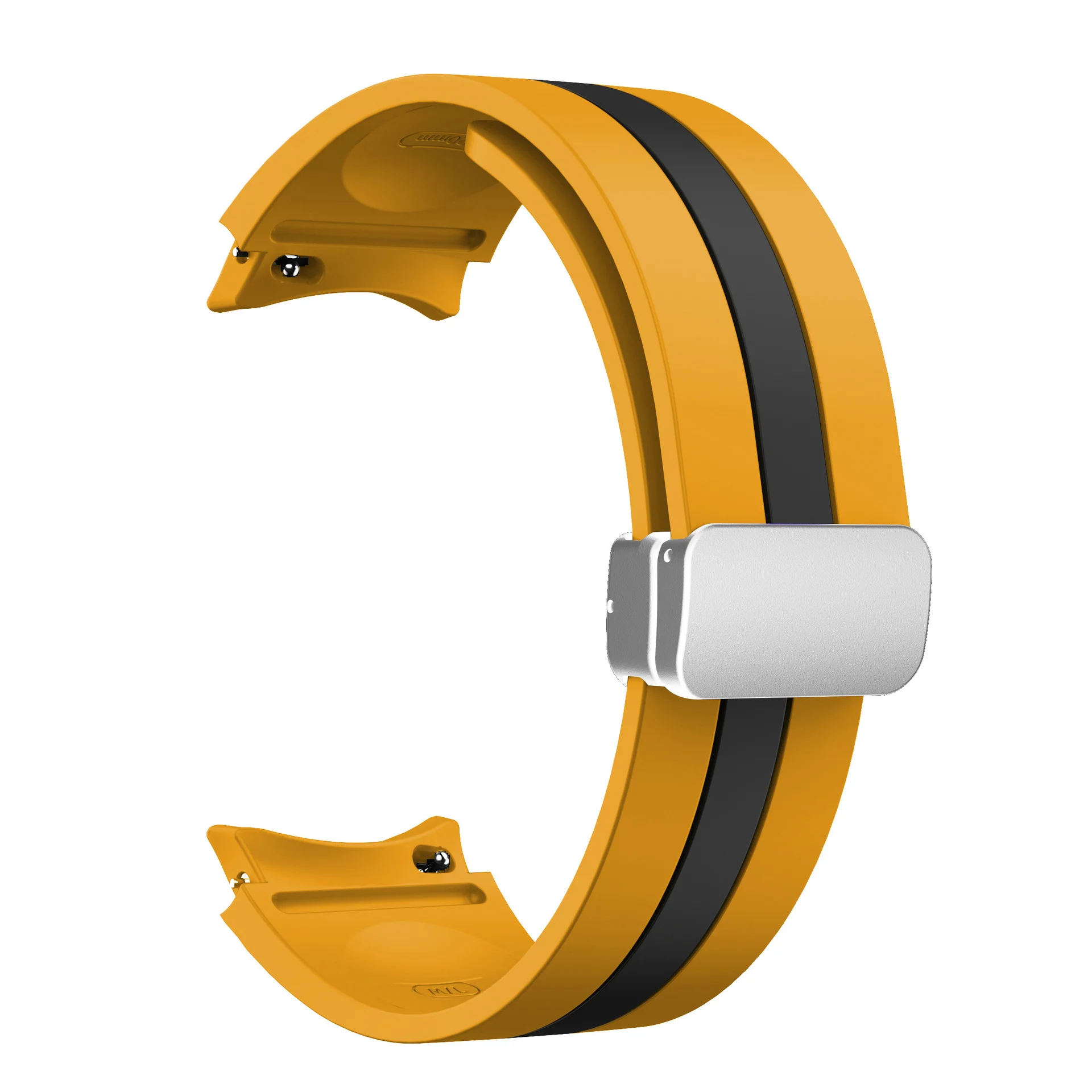 Силиконовый ремешок Cls-way для Samsung Galaxy Watch 4 / 4 Classic / 5 / 5 Pro / 6 / 6 Classic / 7 / FE - желто-горчично-черный