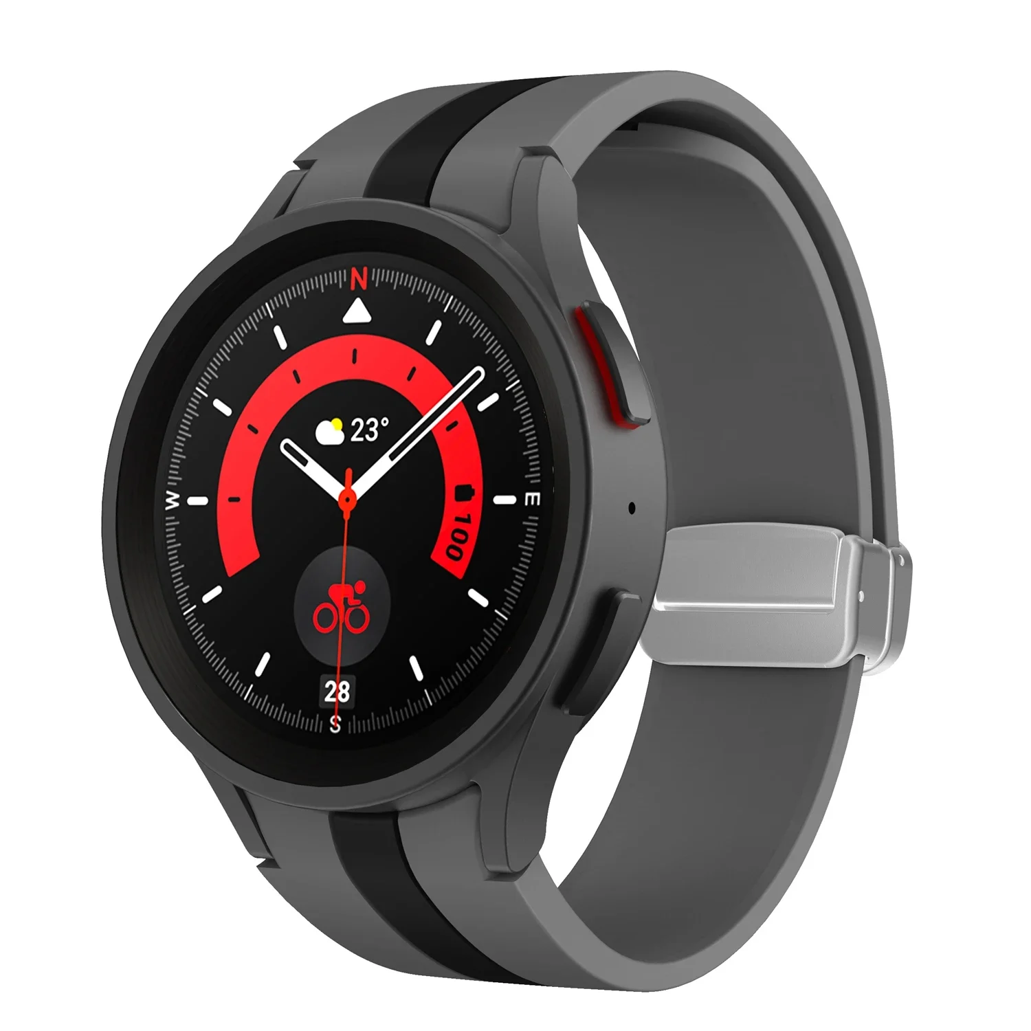 Силиконовый ремешок Cls-way для Samsung Galaxy Watch 4 / 4 Classic / 5 / 5 Pro / 6 / 6 Classic / 7 / FE - серо-черный
