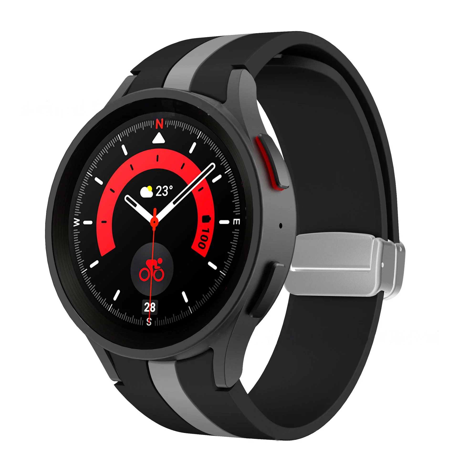 Силиконовый ремешок Cls-way для Samsung Galaxy Watch 4 / 4 Classic / 5 / 5 Pro / 6 / 6 Classic / 7 / FE - черно-серый