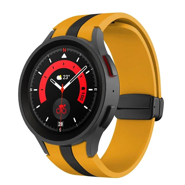 Силиконовый ремешок Cls-way-black для Samsung Galaxy Watch 4 / 4 Classic / 5 / 5 Pro / 6 / 6 Classic / 7 / FE - желто-горчично-черный
