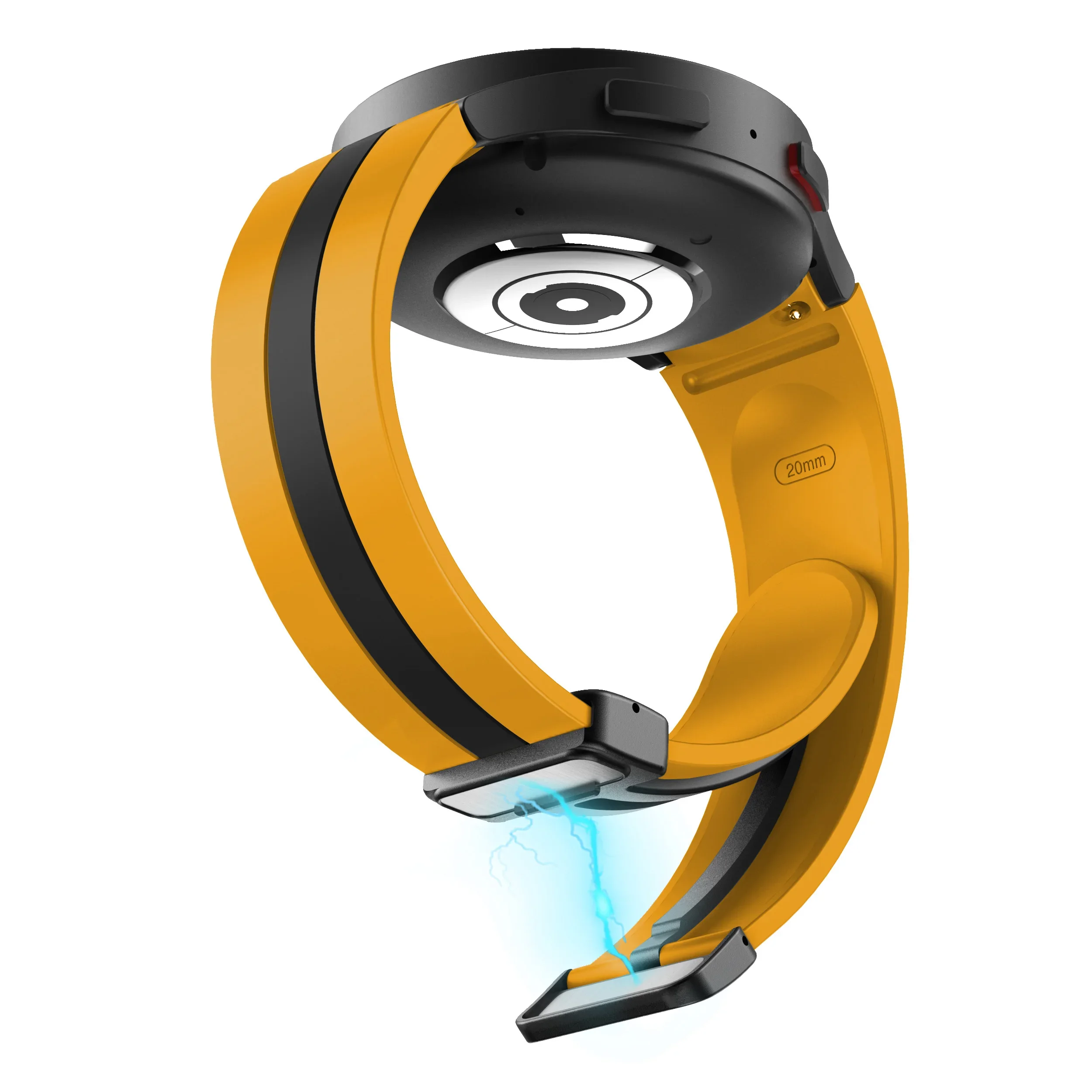 Силиконовый ремешок Cls-way-black для Samsung Galaxy Watch 4 / 4 Classic / 5 / 5 Pro / 6 / 6 Classic / 7 / FE - желто-горчично-черный