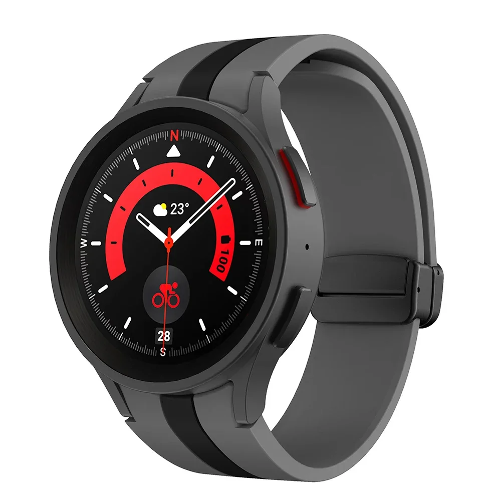 Силиконовый ремешок Cls-way-black для Samsung Galaxy Watch 4 / 4 Classic / 5 / 5 Pro / 6 / 6 Classic / 7 / FE - серо-черный