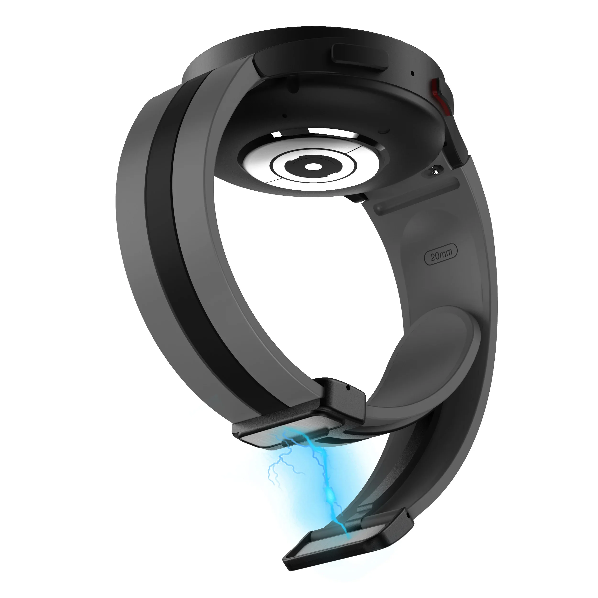 Силиконовый ремешок Cls-way-black для Samsung Galaxy Watch 4 / 4 Classic / 5 / 5 Pro / 6 / 6 Classic / 7 / FE - серо-черный