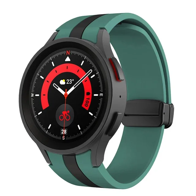 Силиконовый ремешок Cls-way-black для Samsung Galaxy Watch 4 / 4 Classic / 5 / 5 Pro / 6 / 6 Classic / 7 / FE - темно-зелено-черный
