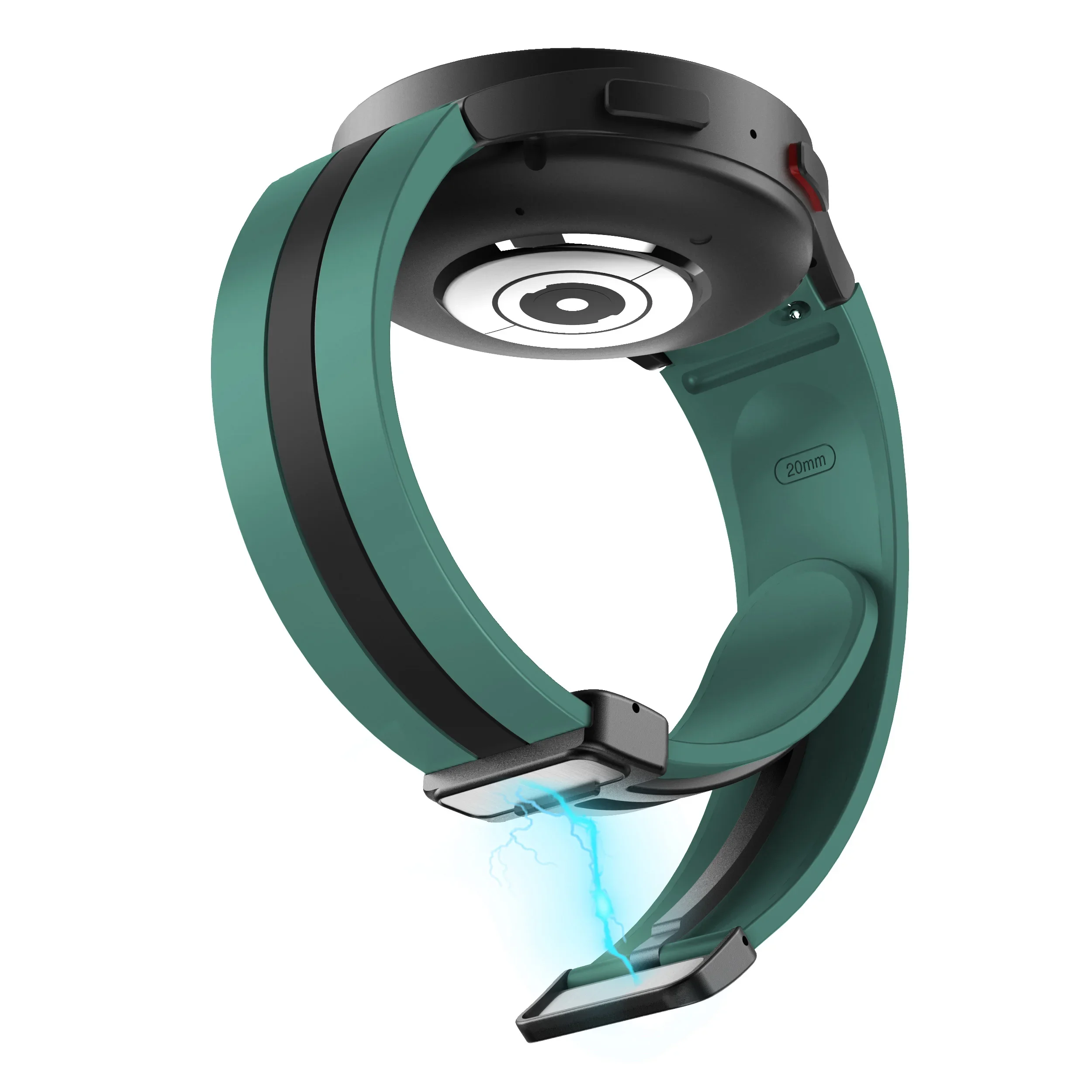Силиконовый ремешок Cls-way-black для Samsung Galaxy Watch 4 / 4 Classic / 5 / 5 Pro / 6 / 6 Classic / 7 / FE - темно-зелено-черный