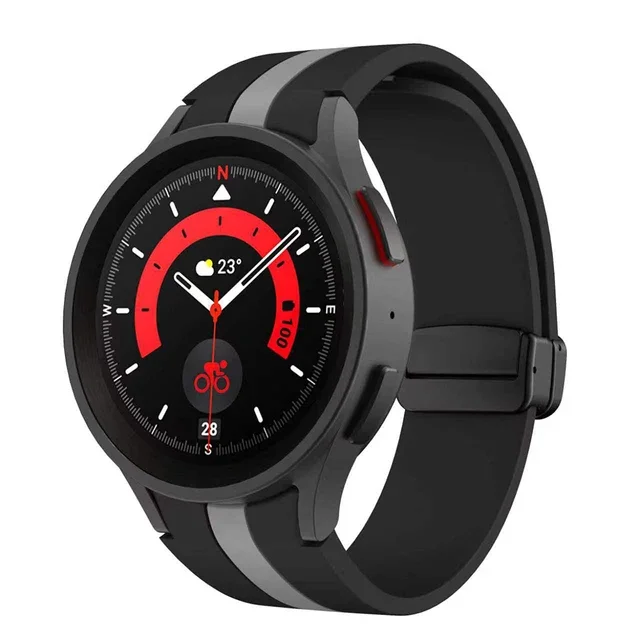Силиконовый ремешок Cls-way-black для Samsung Galaxy Watch 4 / 4 Classic / 5 / 5 Pro / 6 / 6 Classic / 7 / FE - черно-серый