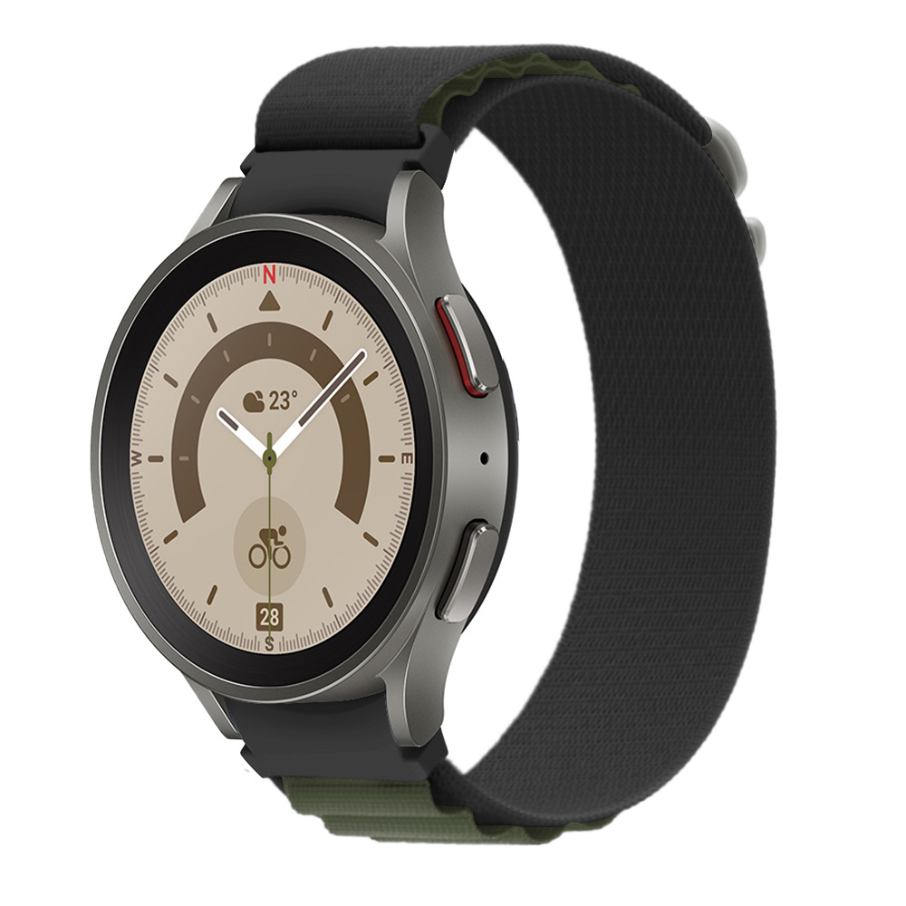 Нейлоновый ремешок Cloth Wave для Samsung Galaxy Watch 4 / 4 Classic / 5 / 5 Pro / 6 / 6 Classic / 7 / FE - черно-зеленый